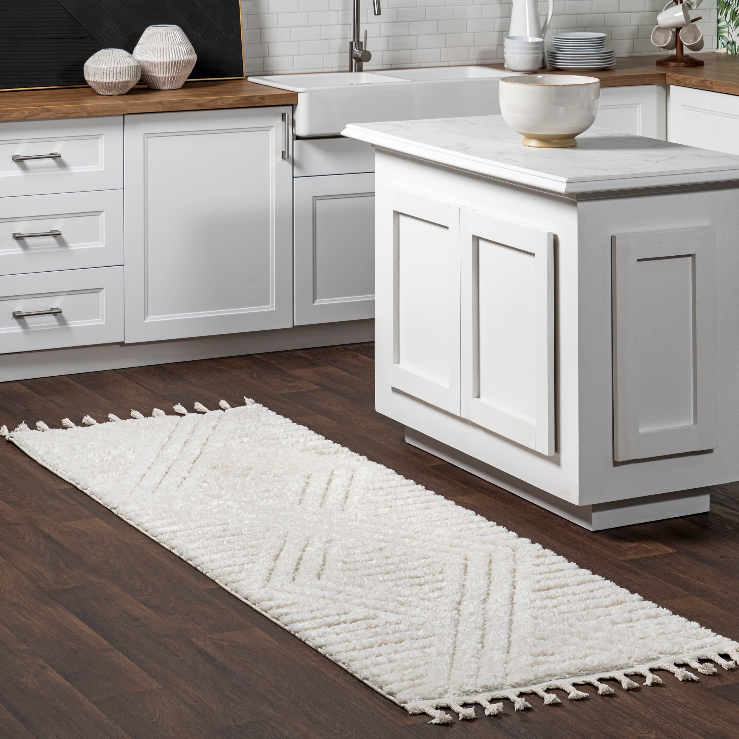 nuLOOM OZDN19A-2808 Risette 2 x 8 (ft) Loomed Polypropylene Ivory Rectangular Indoor Solid Runner rug