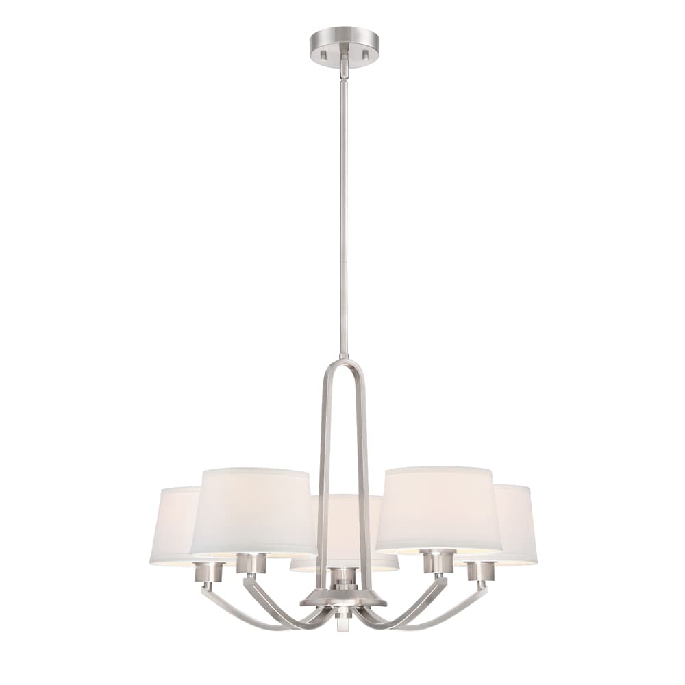 Satin Platinum 5-Light Drum Chandelier with White Fabric Shade