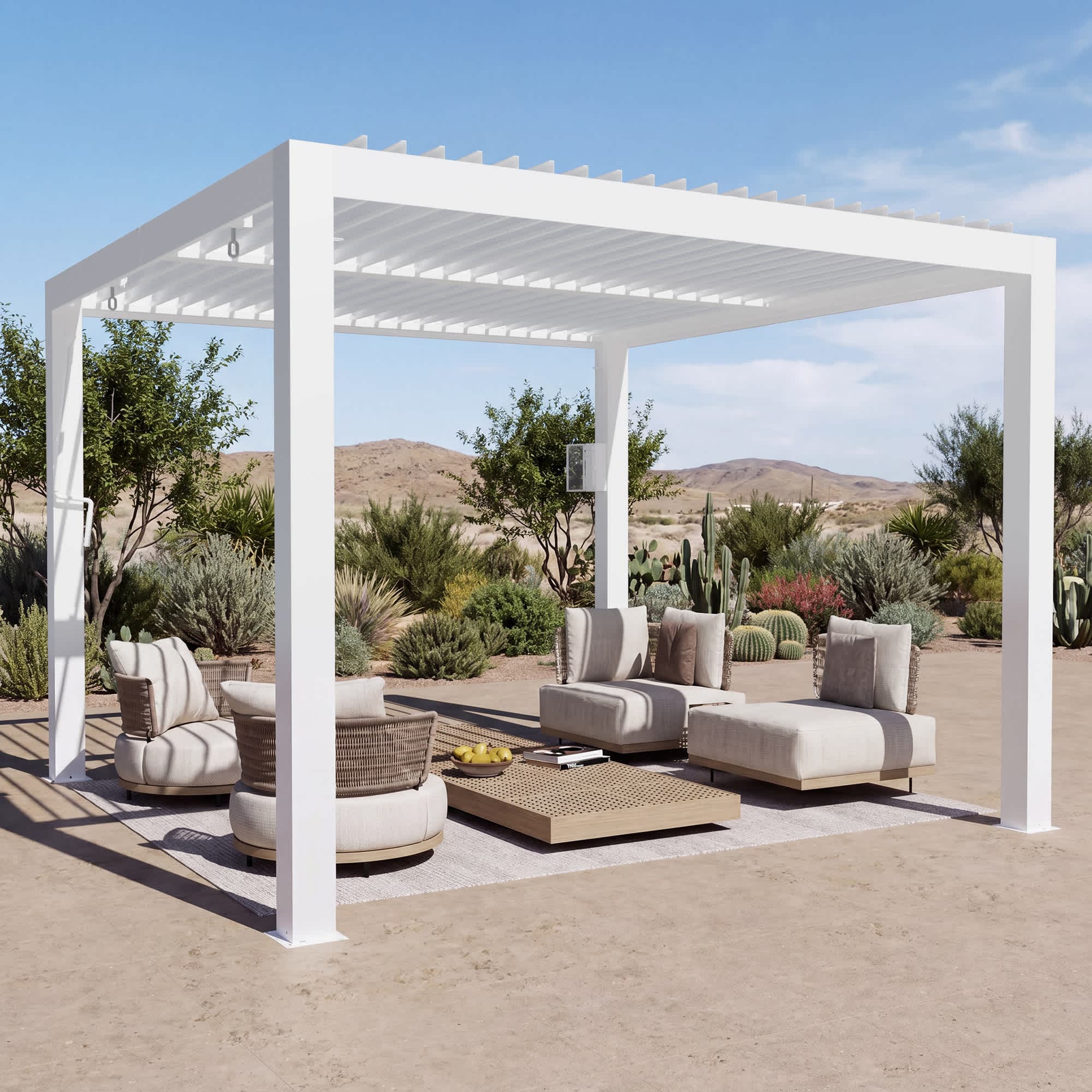 Modern Shade - 10 ft x 10 ft Outdoor Louvered Pergola with Adjustable Waterproof Roof USB Chargin...