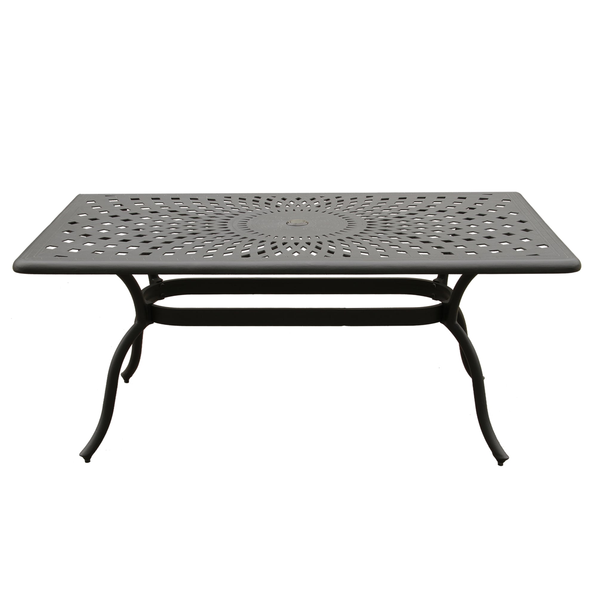 67" Black Aluminum 6-Person Outdoor Dining Set with Mesh Chairs
