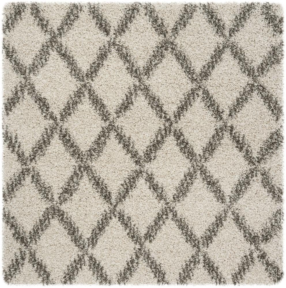 Safavieh SGH333A-7SQ Hudson Helena Shag 7 x 7 (ft) Loomed Polypropylene Ivory/Gray Square Indoor Trellis Area rug
