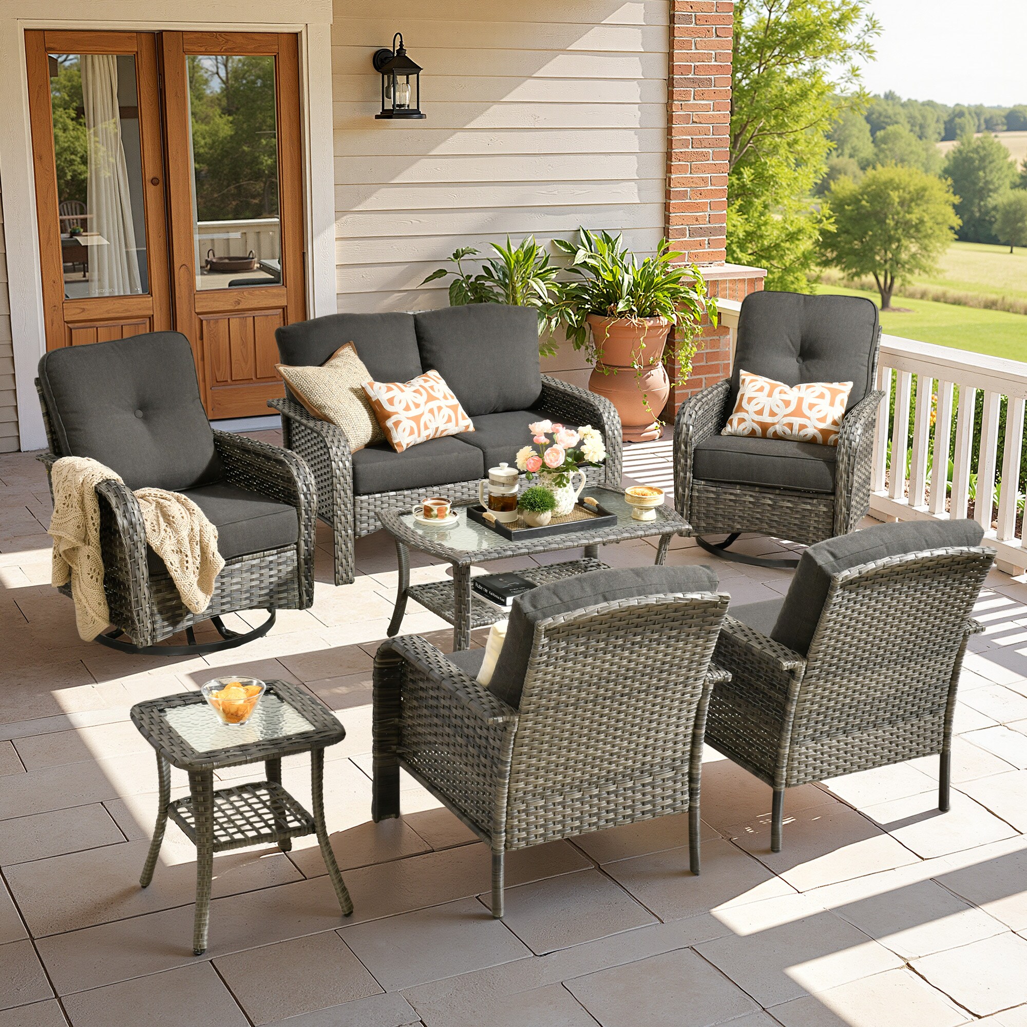 ALTRIGUS 6LYZGNCGNDS10071AL 7 -Piece Wicker Patio Conversation Set with Black Cushions