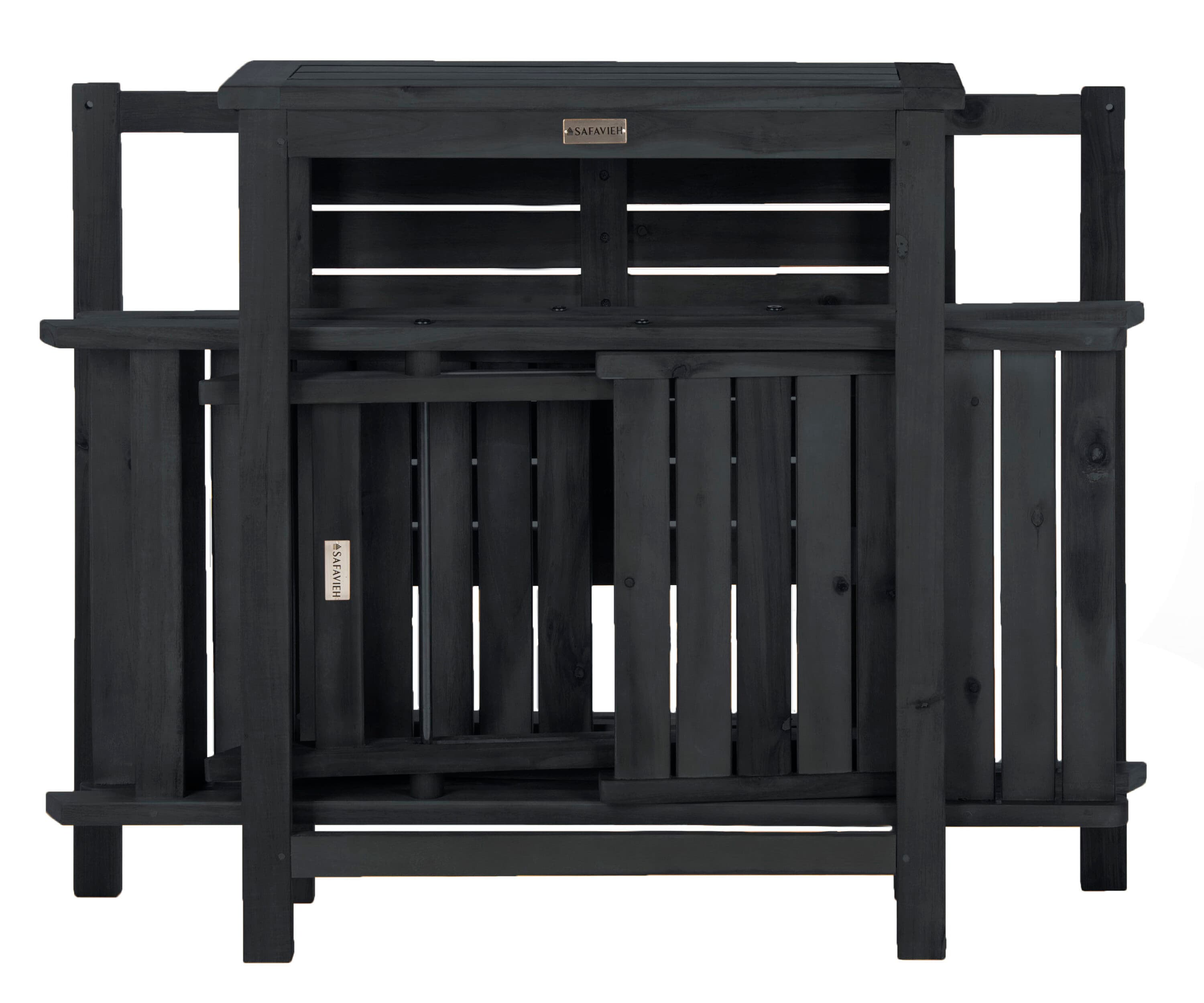 Safavieh PAT6751B Gallo 3 -Piece Dark Slate Gray Patio Dining Set Wood Rectangle Table with 2 Stationary Chairs