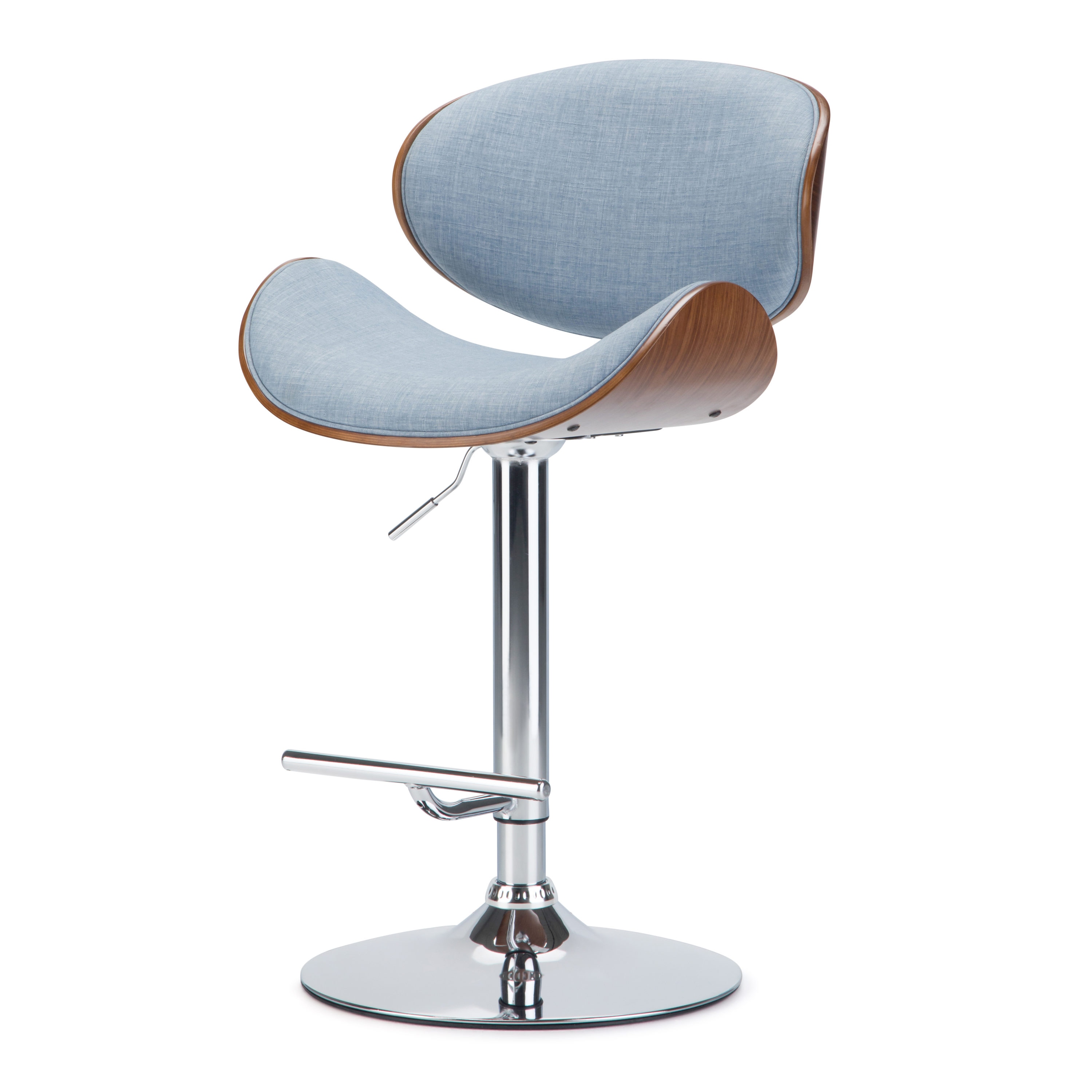 Simpli Home AXCMARN-DMB Marana Denim Blue 24.8-in H Counter height Saddle seat Upholstered Swivel Metal Bar Stool and Back
