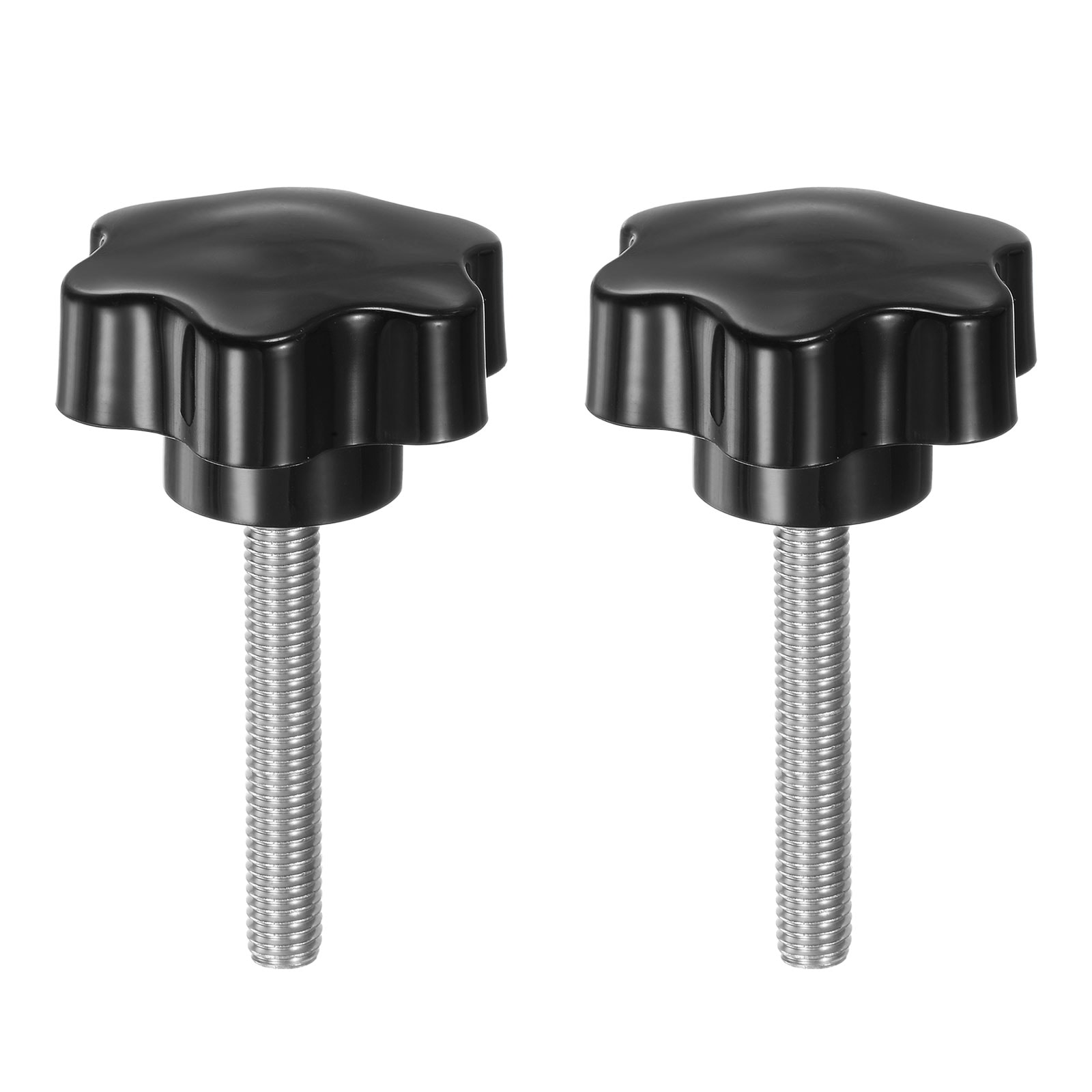 Harfington 2pcs Star Knobs M8 x 50mm 304 Stainless Steel Threaded Stud 46mm Plastic 6-Star Head Hand Tightening Thumb Screw Clamping Jig Knob Handle Black