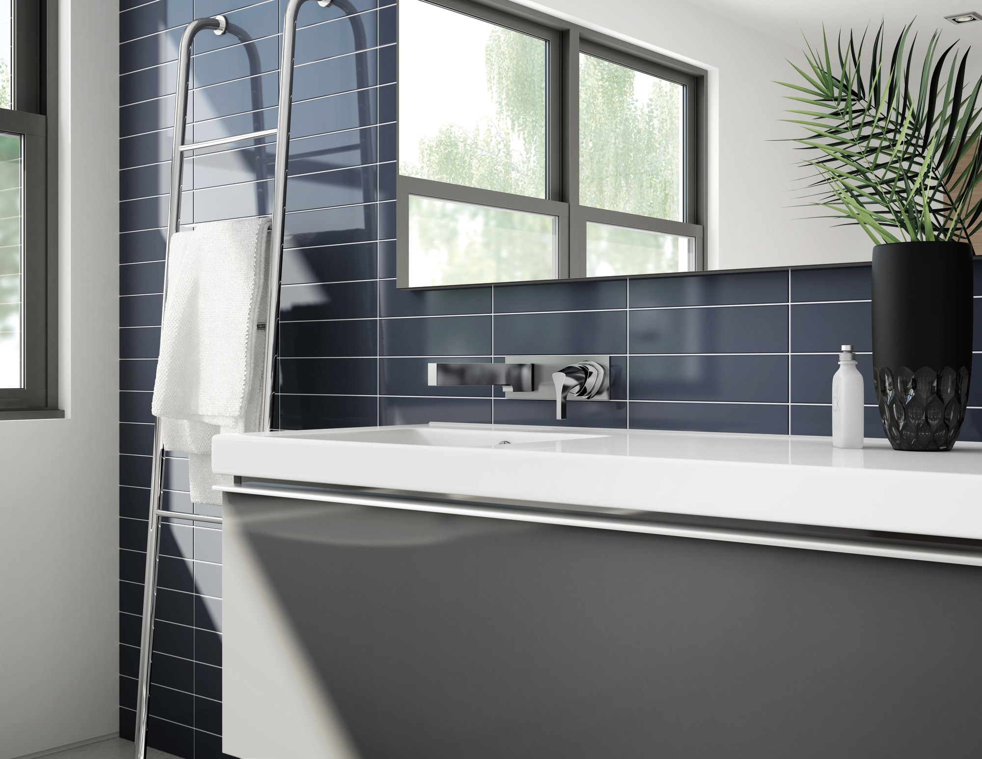Sleek Modern Wall-Mounted Matte Black Bathroom Faucet