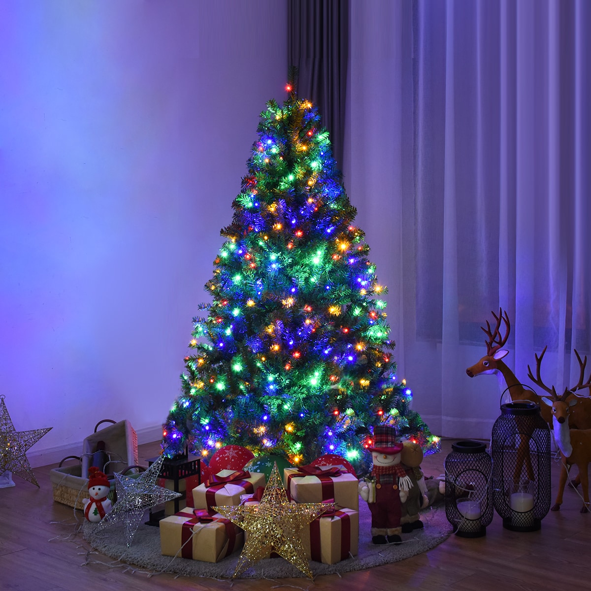 Costway 5-ft Pre-lit Artificial Christmas Tree with Multicolor LED ...