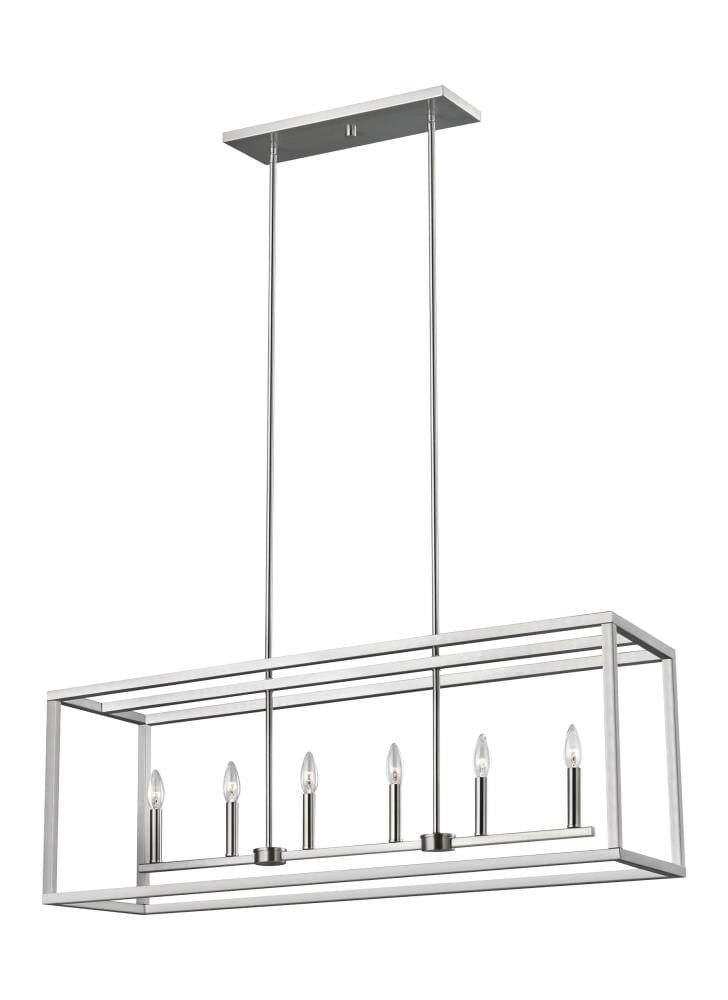 Generation Lighting 6634506EN-962 Moffet Street 6 -Light Brushed Nickel Rustic Linear Large Hanging Kitchen island light