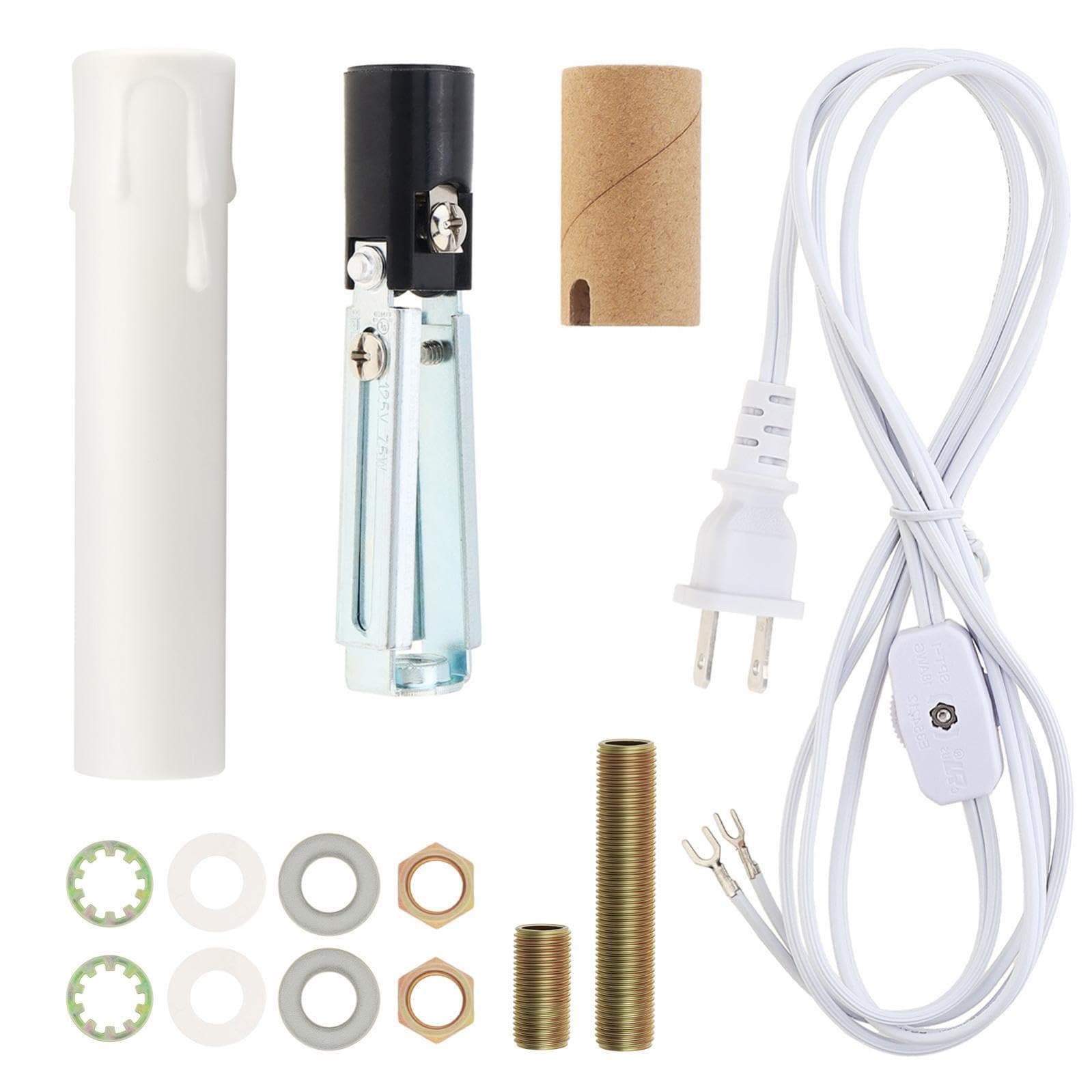 Oyezvary  Ceramic Tree Light Wiring Kit E12 Candelabra Socket Adjustable Base Six Foot Lamp Cord Switch Complete Hardware for Night Light Rewire