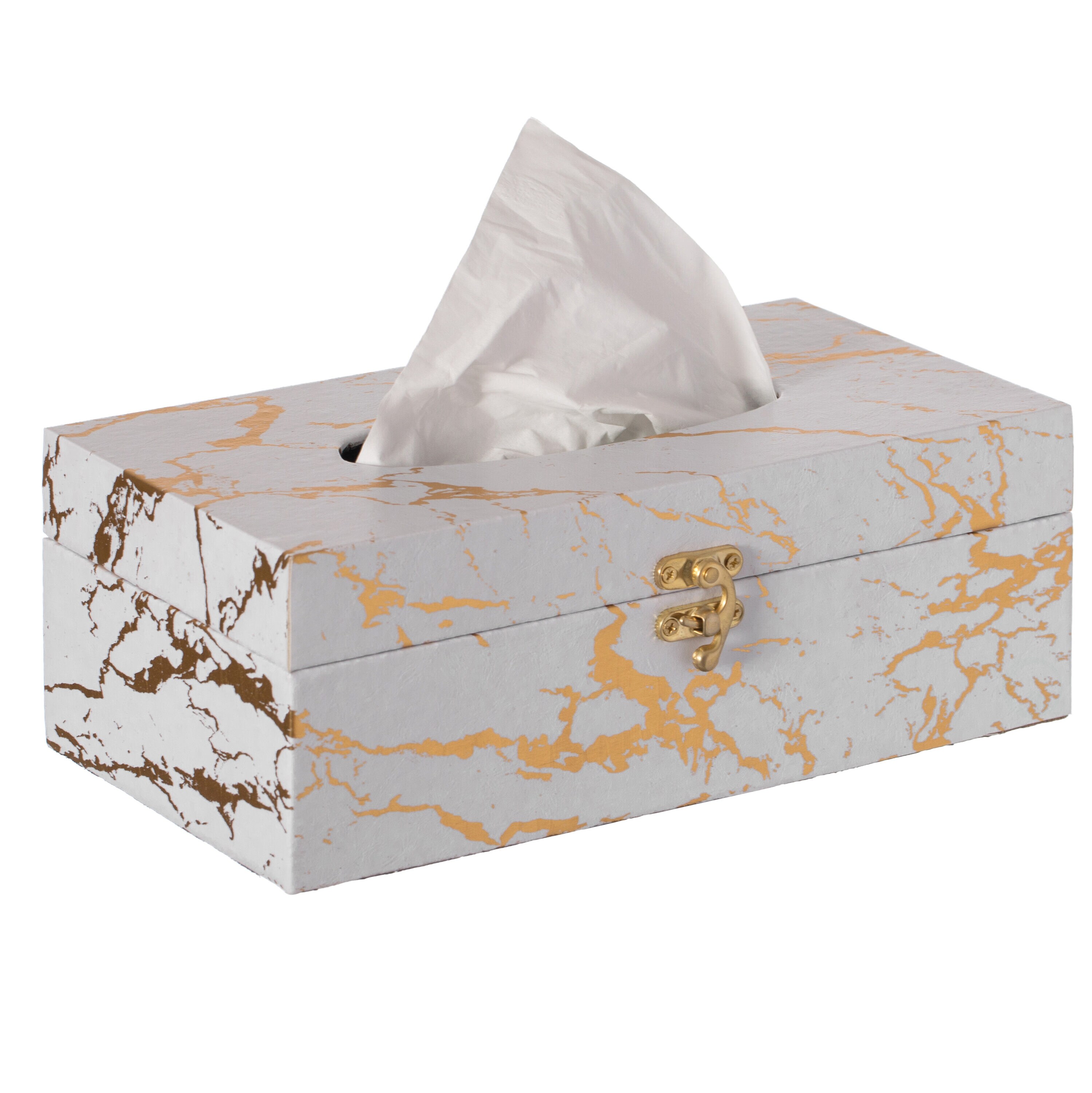 Vintiquewise QI003978-RC-WTG White and Gold Wood Facial tissue holder