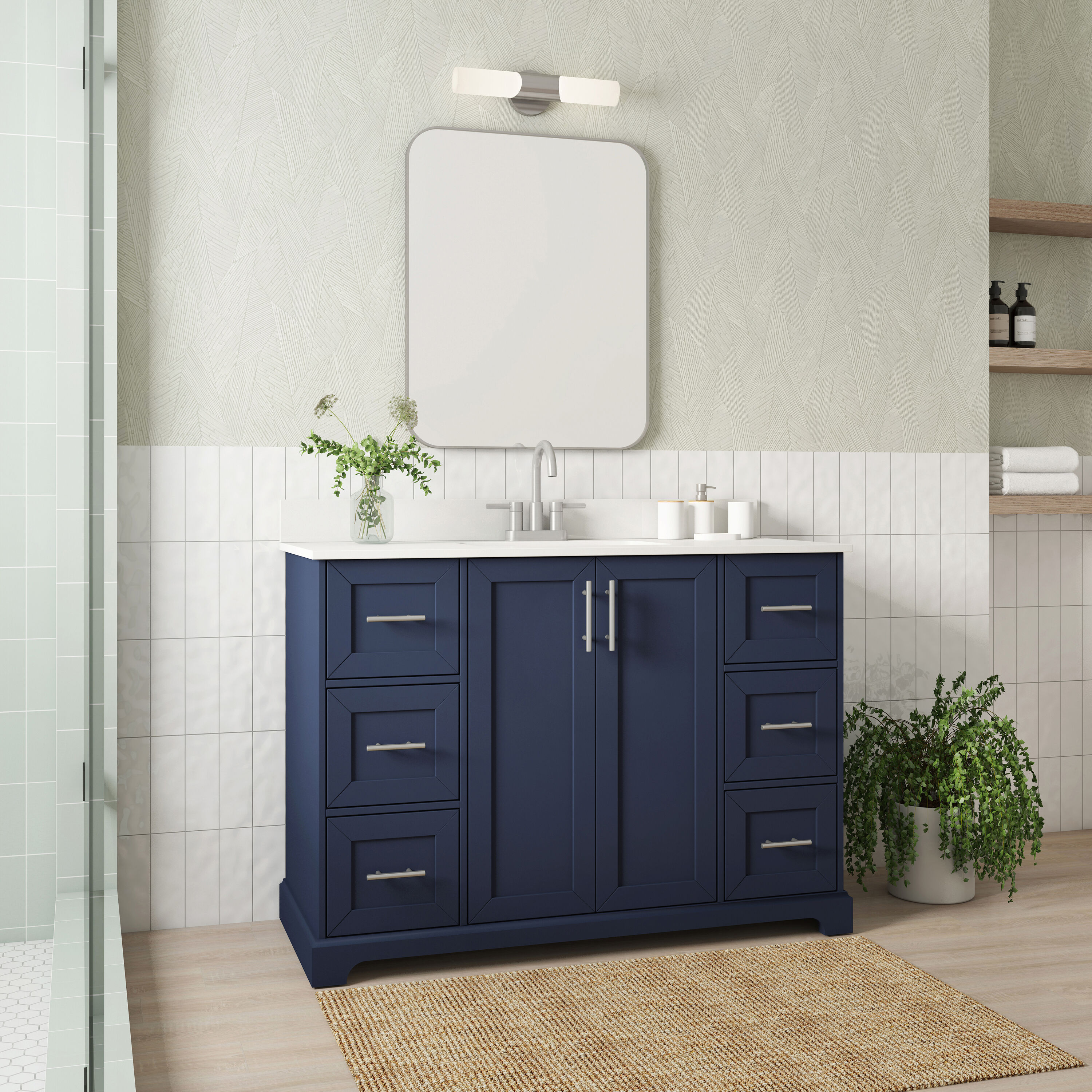 Ellia 72in Navy Blue Dual Sink Bathroom Vanity