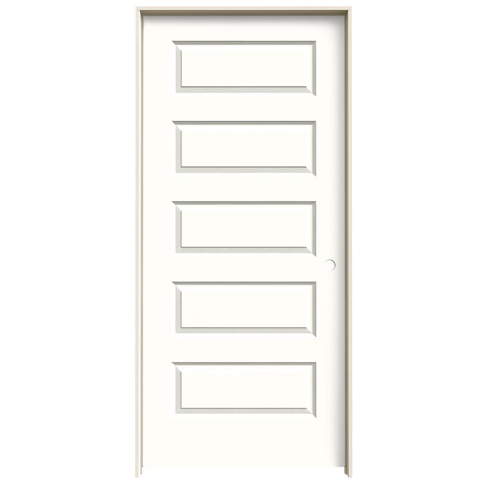 JELD-WEN 36-in x 80-in Modern White Hollow Core 5-panel Equal Left Hand Smooth Prefinished Molded Composite Flat Jamb Single Prehung Interior Door -  LOWOLJW137400279