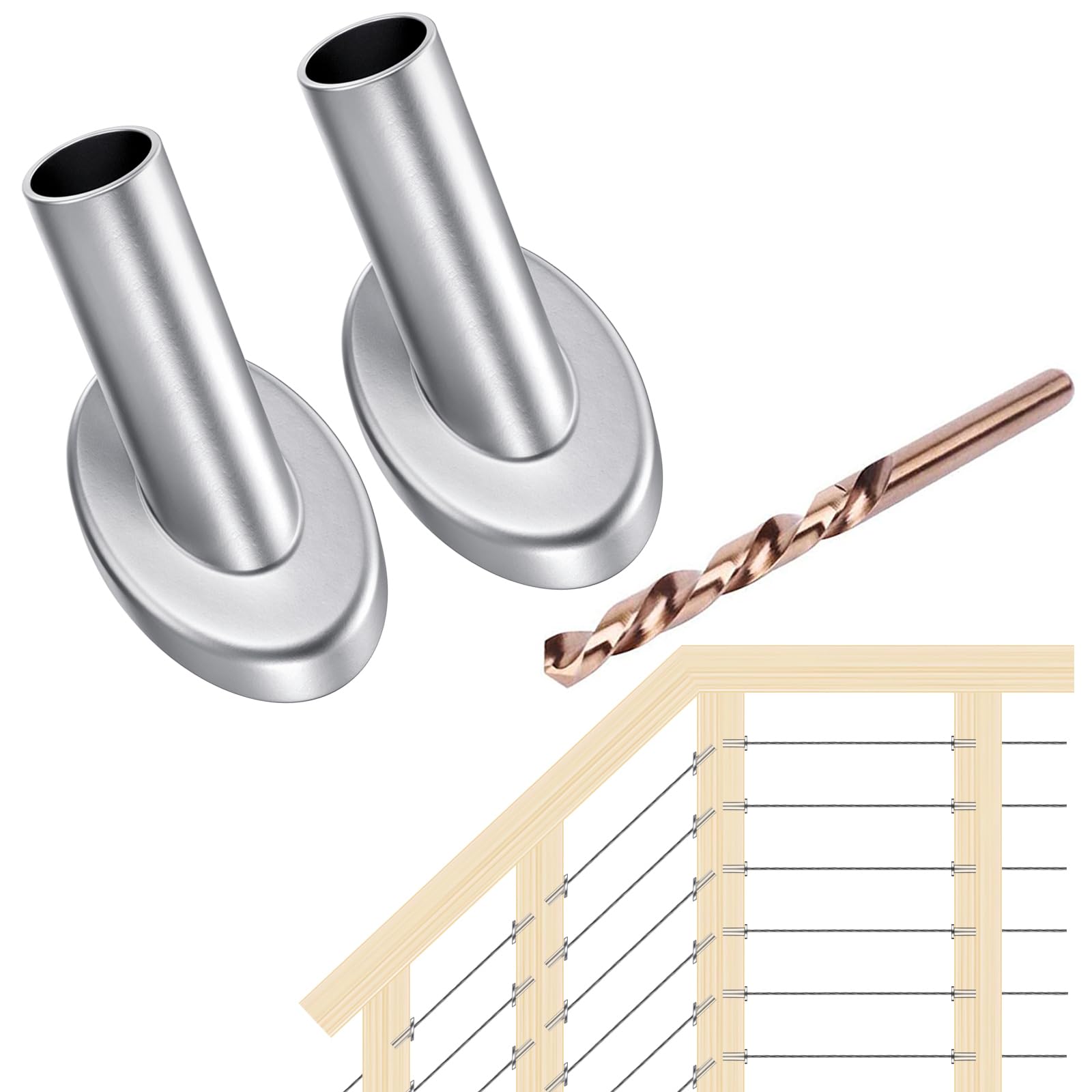 Vrbgify  LS Brand 40 Pack 45 Degree Stainless Steel Angle Beveled Protector Sleeves for Wood Post Cable Railing with Drill Bit Included
