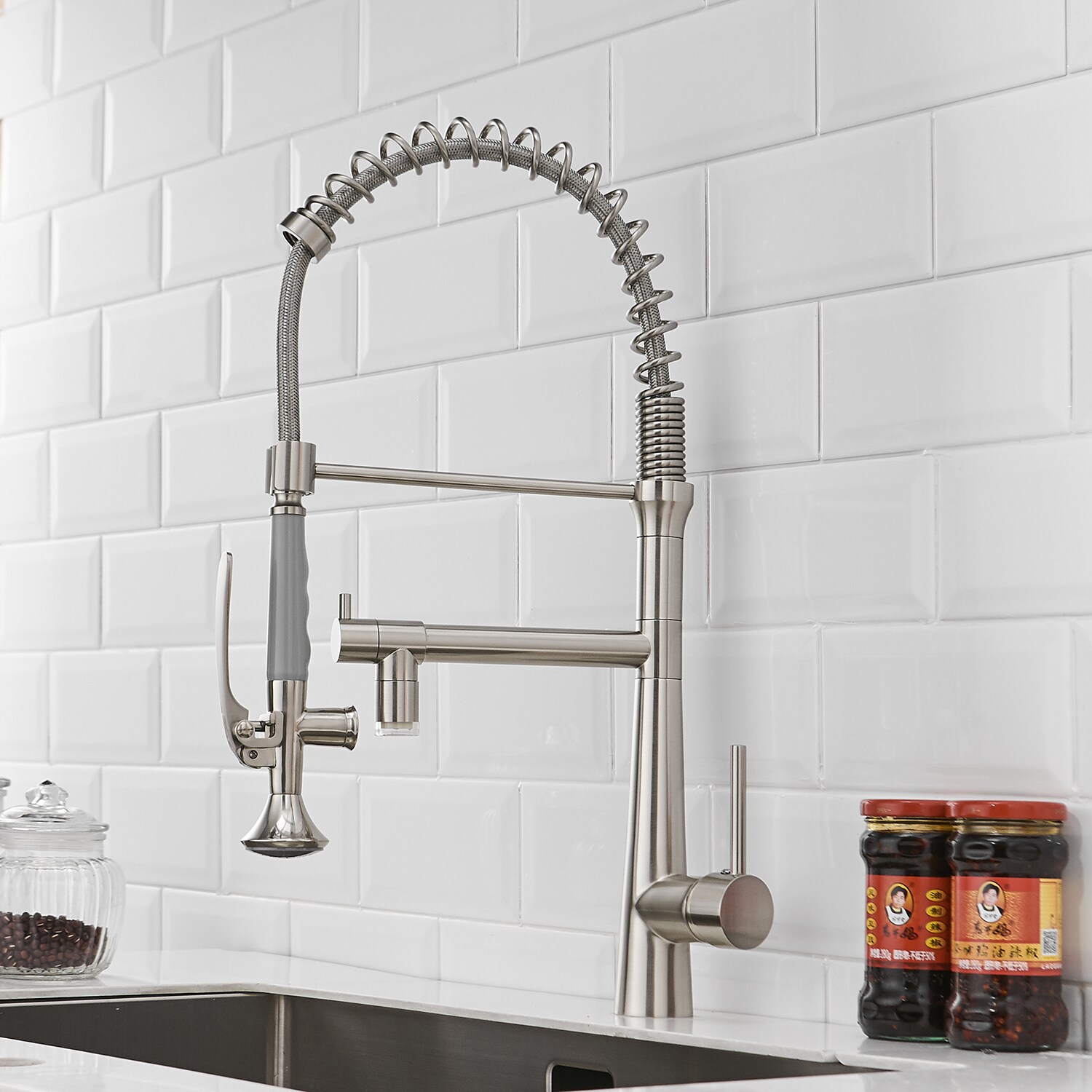 Brushed Nickel LED Pull-Down Kitchen Faucet with Sprayer