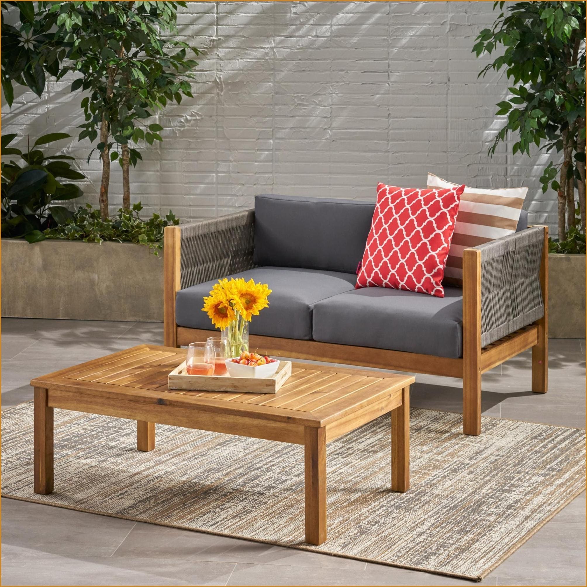 Watnature - Patio Loveseat  n  ampCoffee Table SetMinimalistic Modern Outdoor Furniture with Wate...