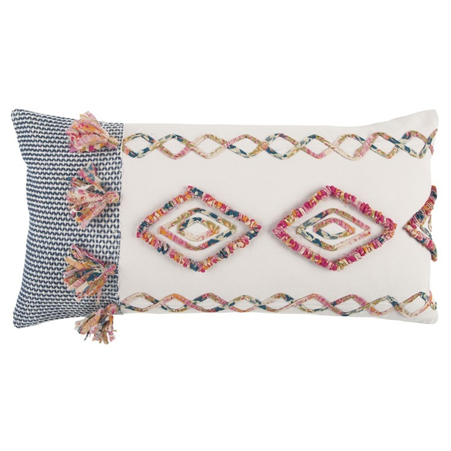 HomeRoots 4000403260 14-in x 26-in Natural, Navy Blue, Pink Rectangular Indoor Decorative Pillow