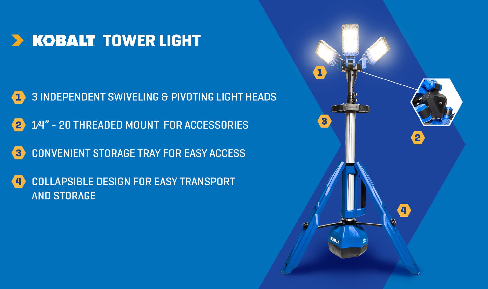 Kobalt 3000-Lumen LED Blue Battery-operated Stand Work Light in the Work  Lights department at