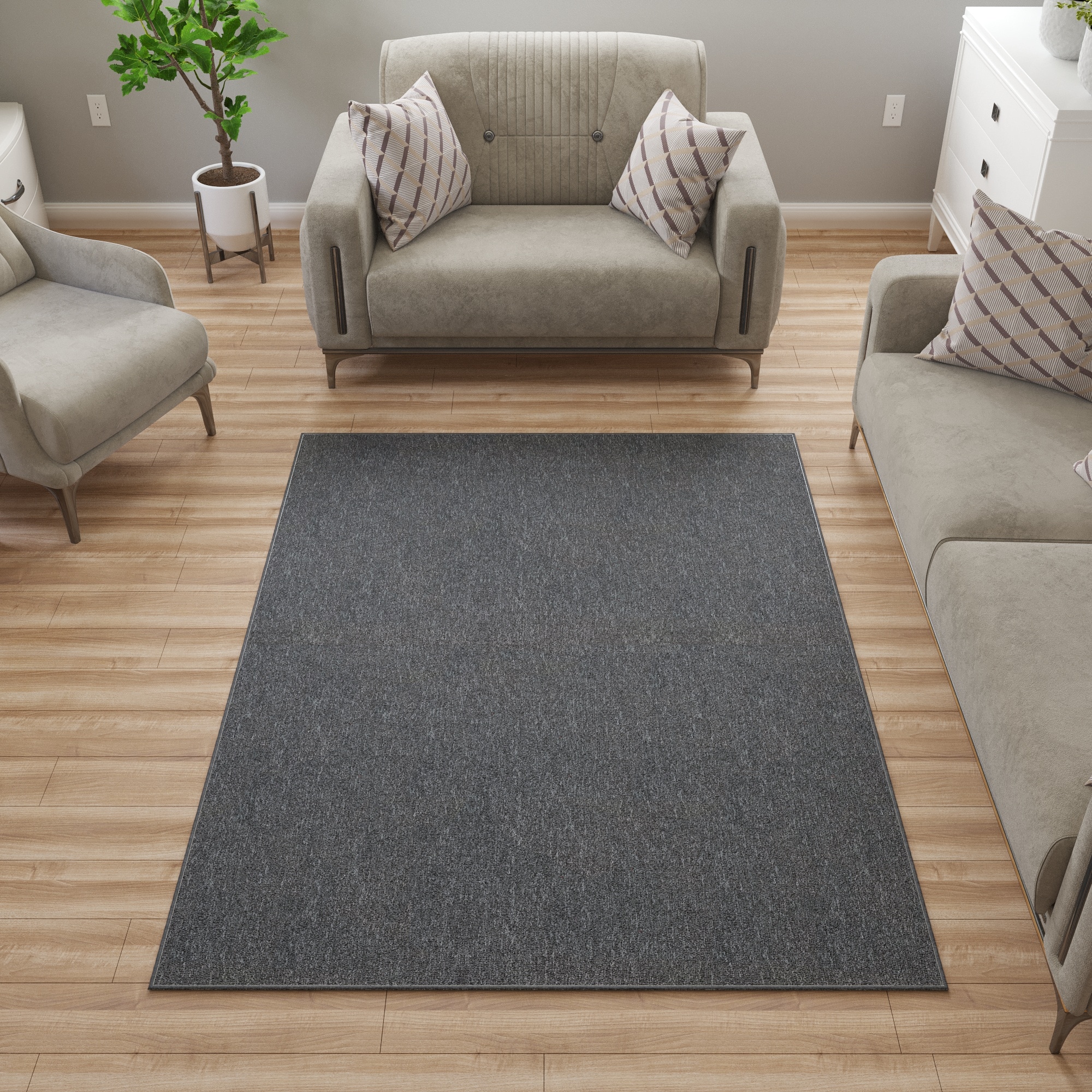 Ottomanson OSC8504-7X10 Non-Slip For Dining Room 7 x 10 (ft) Loomed Polyester Black Rectangular Indoor Solid Area rug