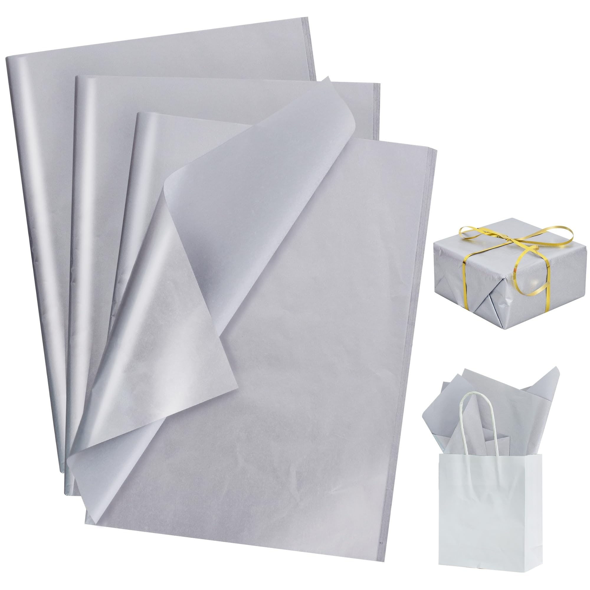 Afoxsos 100 Sheet Silver Tissue Paper Bulk Metallic Gift Wrap for Bags 14 x 20 Inch for Birthday Wedding Graduation DIY Crafts Holiday Flowers #L05AF08068