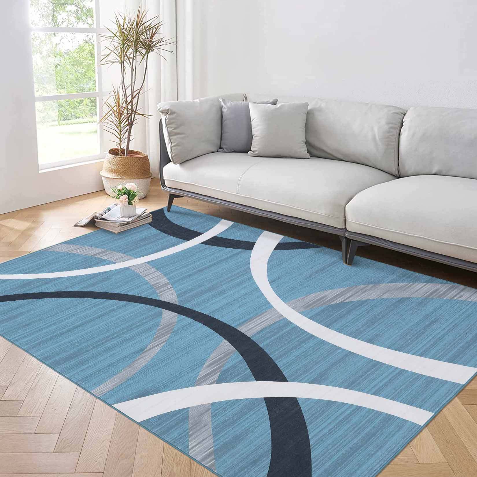 Garvee YXY-LO-PHO-150HQ7YJ 8 x 10 (ft) Loomed Polyester Blue Rectangular Indoor Geometric Mid-Century Modern Machine washable Area rug