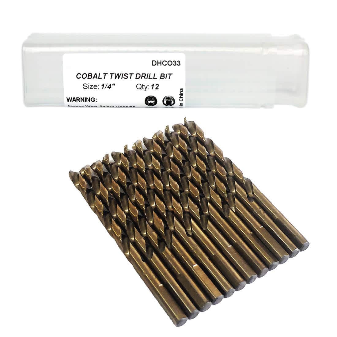 Etokfoks  1/4 inch Cobalt Steel M35 Jobber Length Twist Drill Bits 4 inch Overall Length 2 3/4 inch Flute 135 Degree Split Point 12 Pack