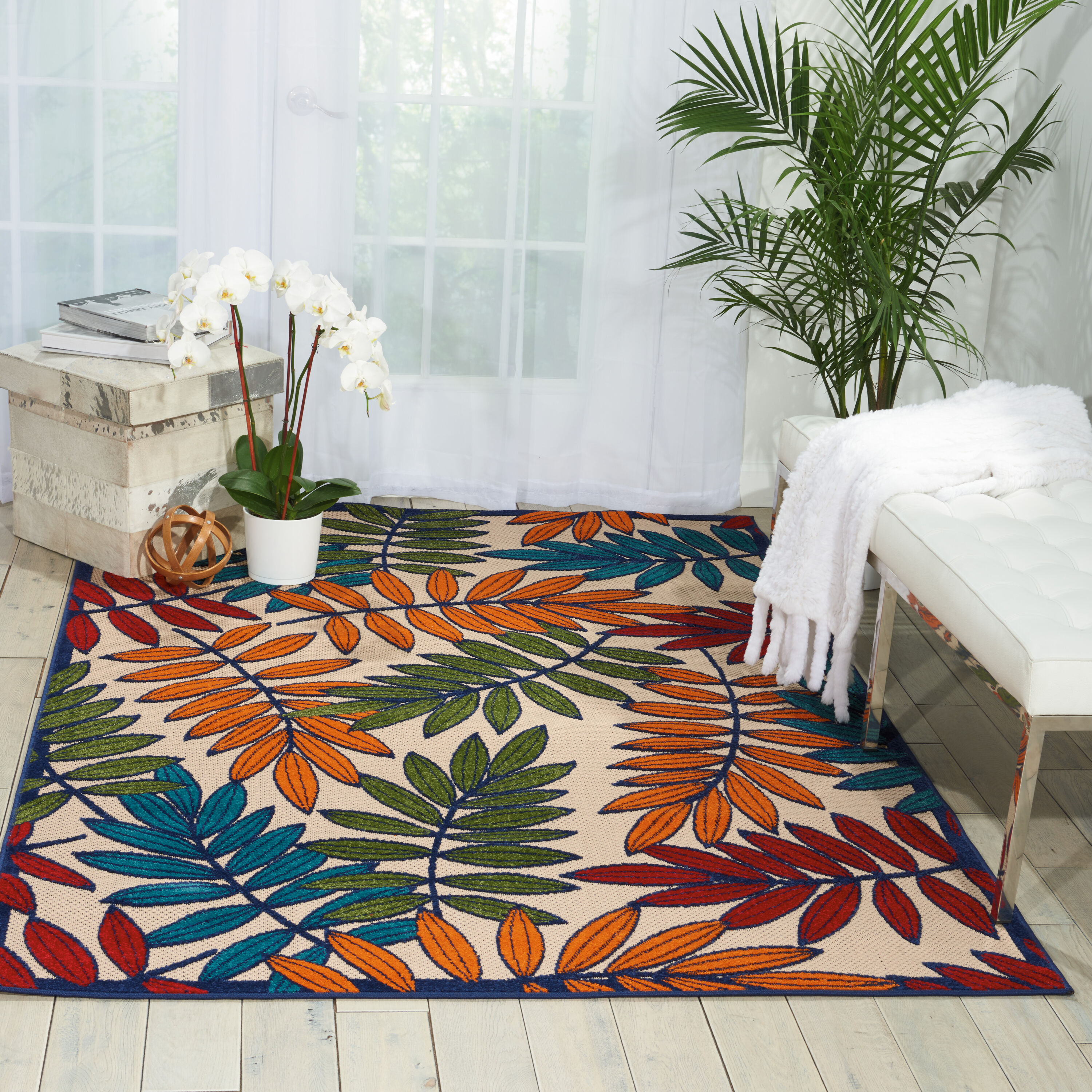 Nourison 37661 Aloha 4 x 6 (ft) Polypropylene Multicolor Rectangular Indoor/Outdoor Abstract Tropical Area rug