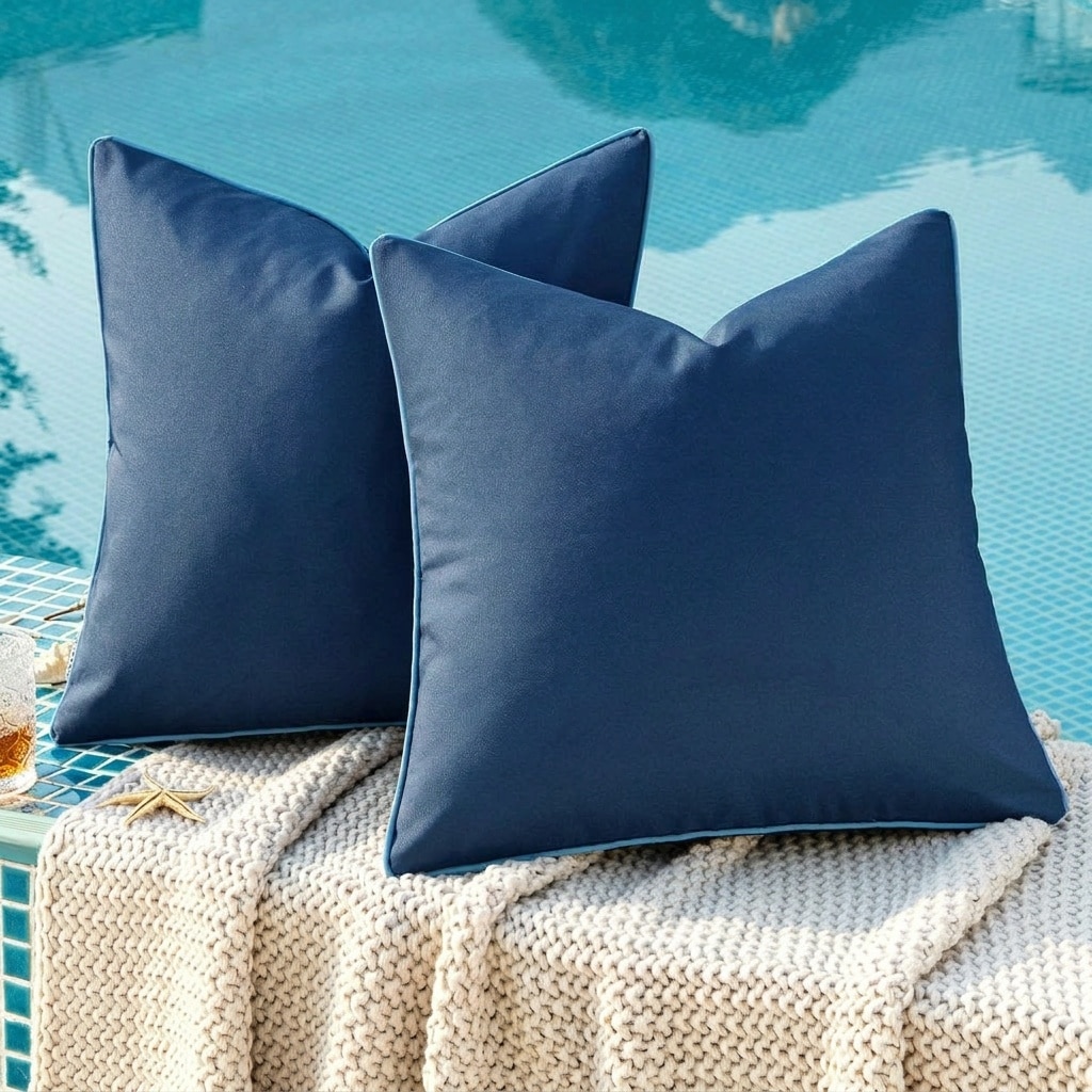 Phewnyzo  Pack of 2 Outdoor Waterproof Pillow Covers 18x18 Inch Navy Blue Decorative Cushion Covers for Patio Garden Couch Chair Tent Balcony
