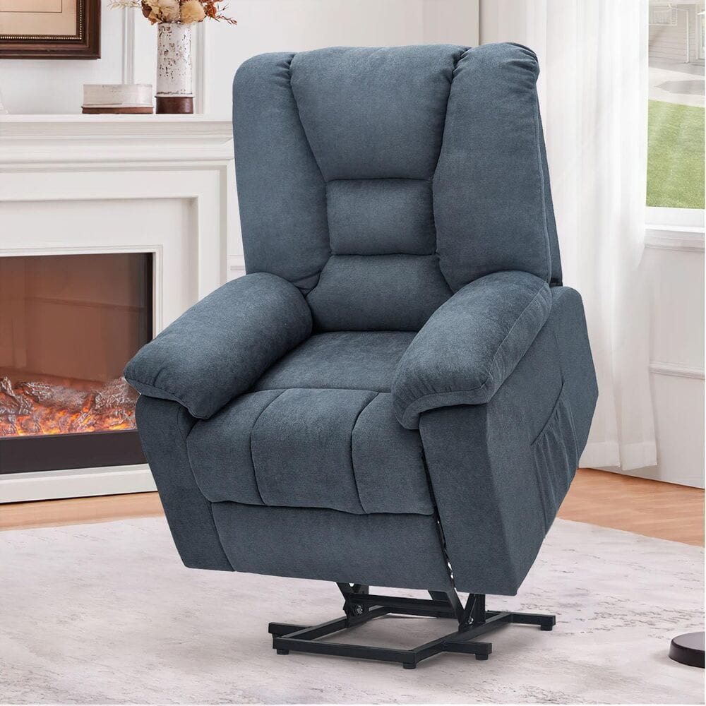 AECOJOY 13011UBU-LS01 Grey Leather Upholstered Powered Reclining Recliner with Lift Assistance