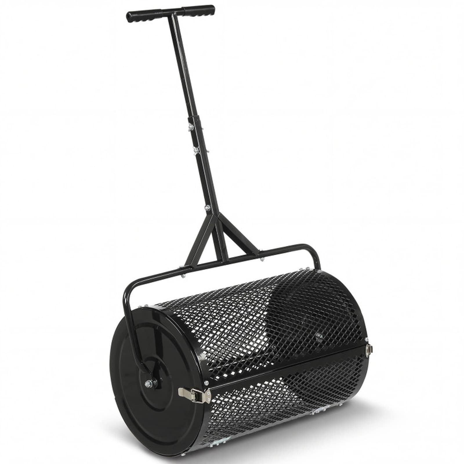 SUGIFT 24-in Compost Spreader Peat Moss Spreader Roller with Height-Adjustable T-Shape Handle 2.7-cu ft Capacity Steel Lawn Seed Spreader Black