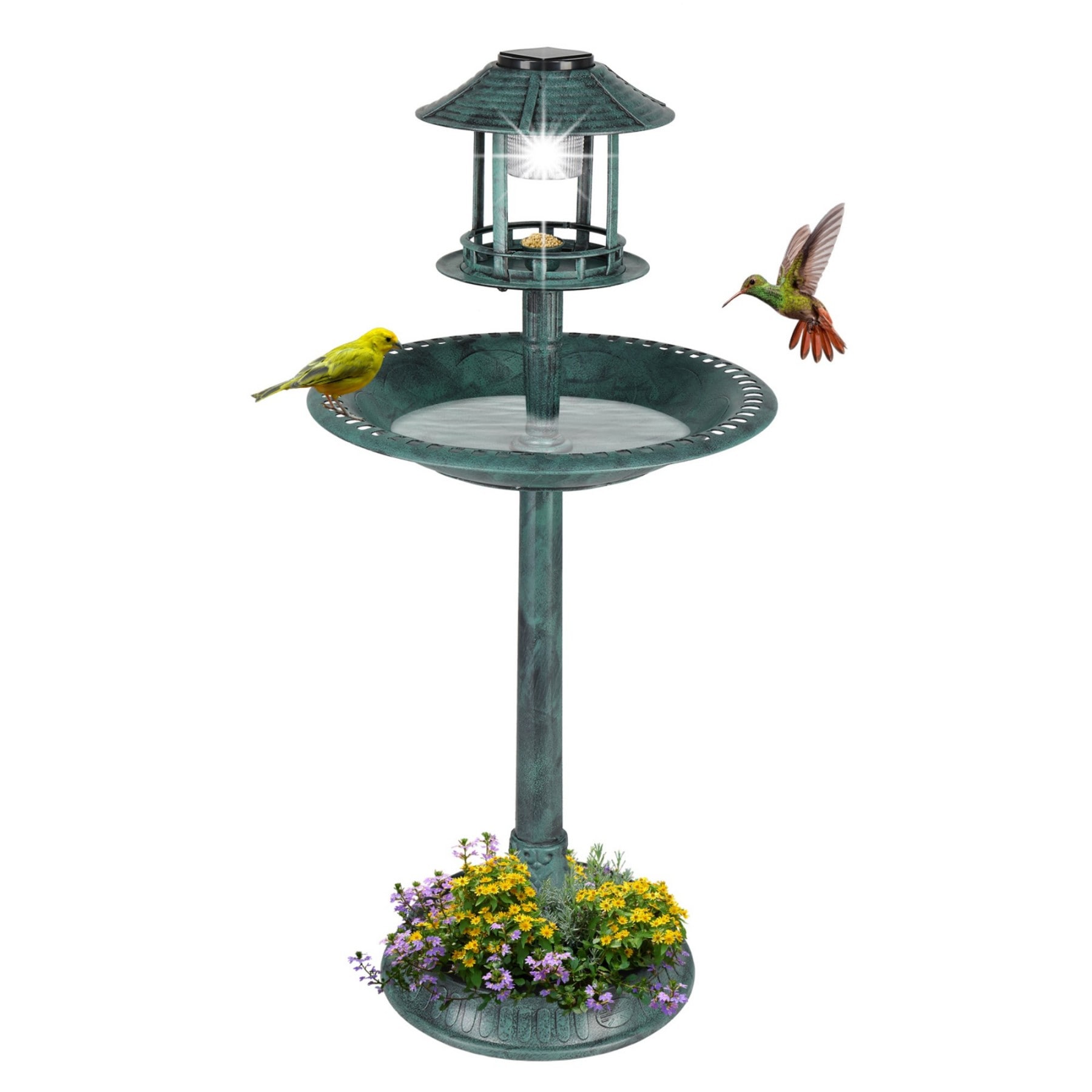 Numhew Birdbath Dark Green PP Resin 42.13-in H with Solar Light and Fillable Base