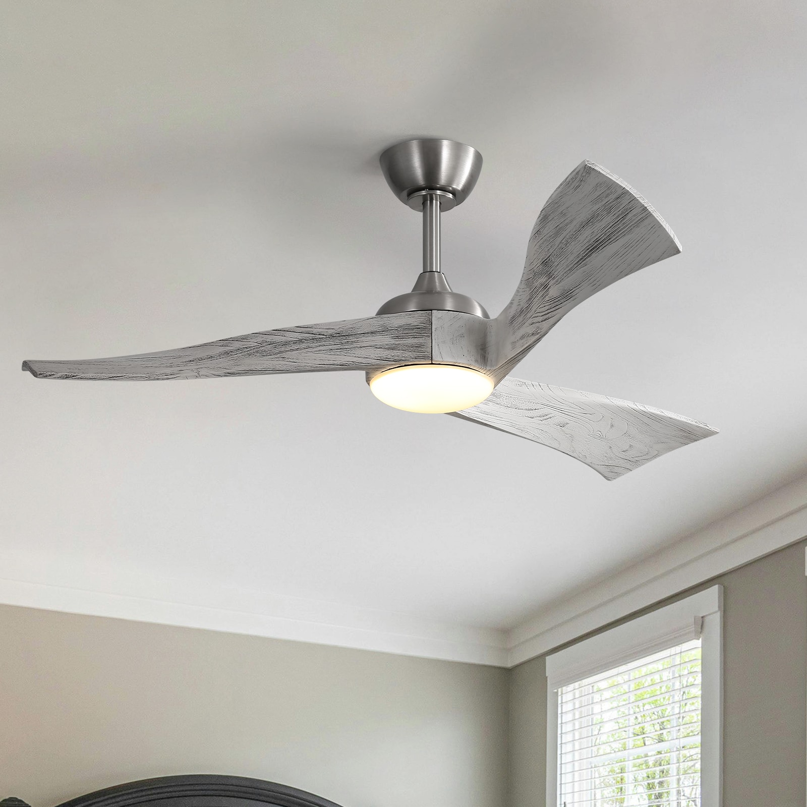 Sofucor LS-52K012-BN-HMW-60W 52-in Color-Changing Integrated LED Nickel with wood Blades Ceiling Fan With Light and Remote ( 3 -Blade )