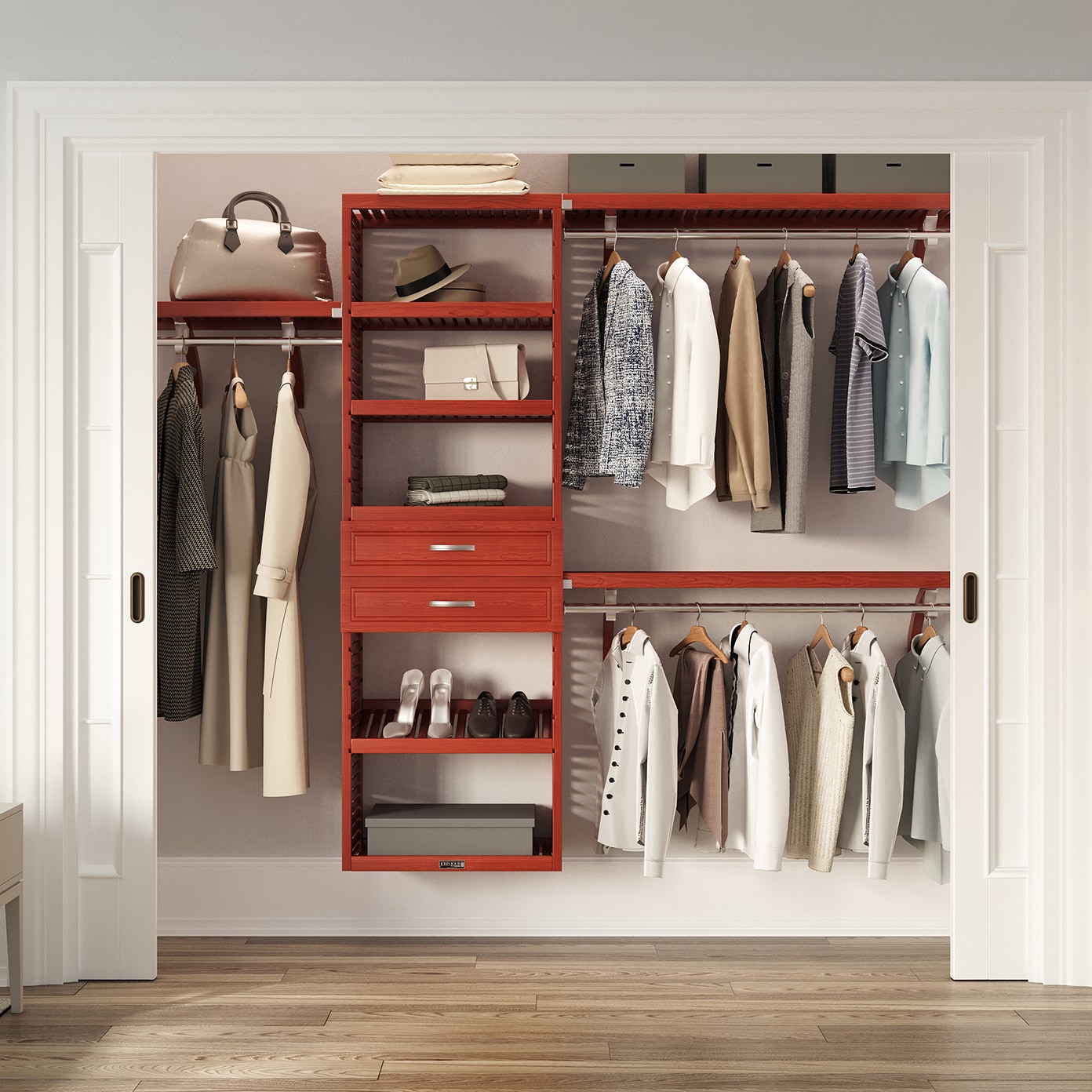 John Louis Home JLH-262WC-R 4-Feet to 10-Feet W x 7-Feet H Red Mahogany Ventilated Shelving Wood Closet System