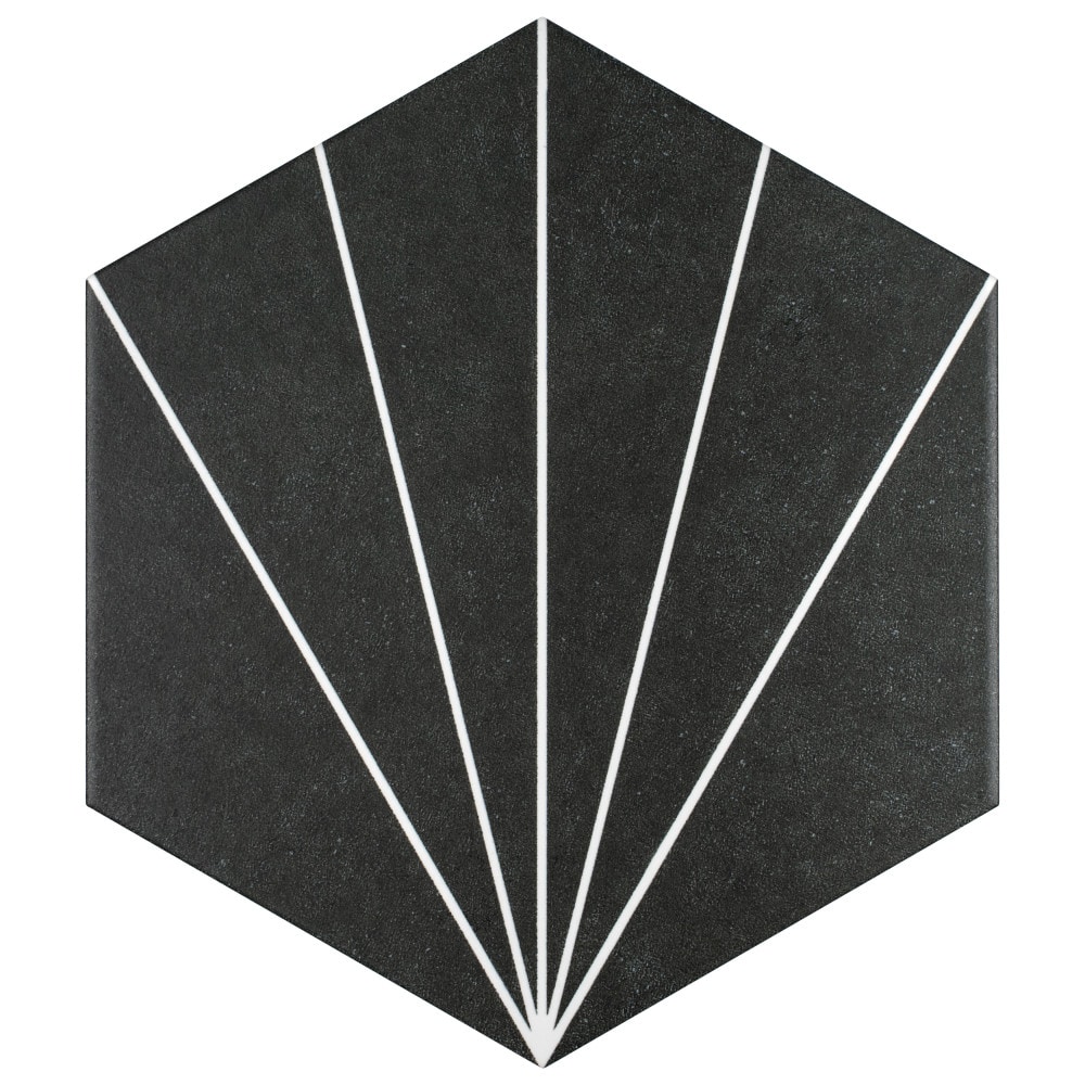 Affinity Tile S1FCDASNX Sample- Aster Hex Nero 9-in x 10-in Satin Porcelain Hexagon Floor and Wall Tile