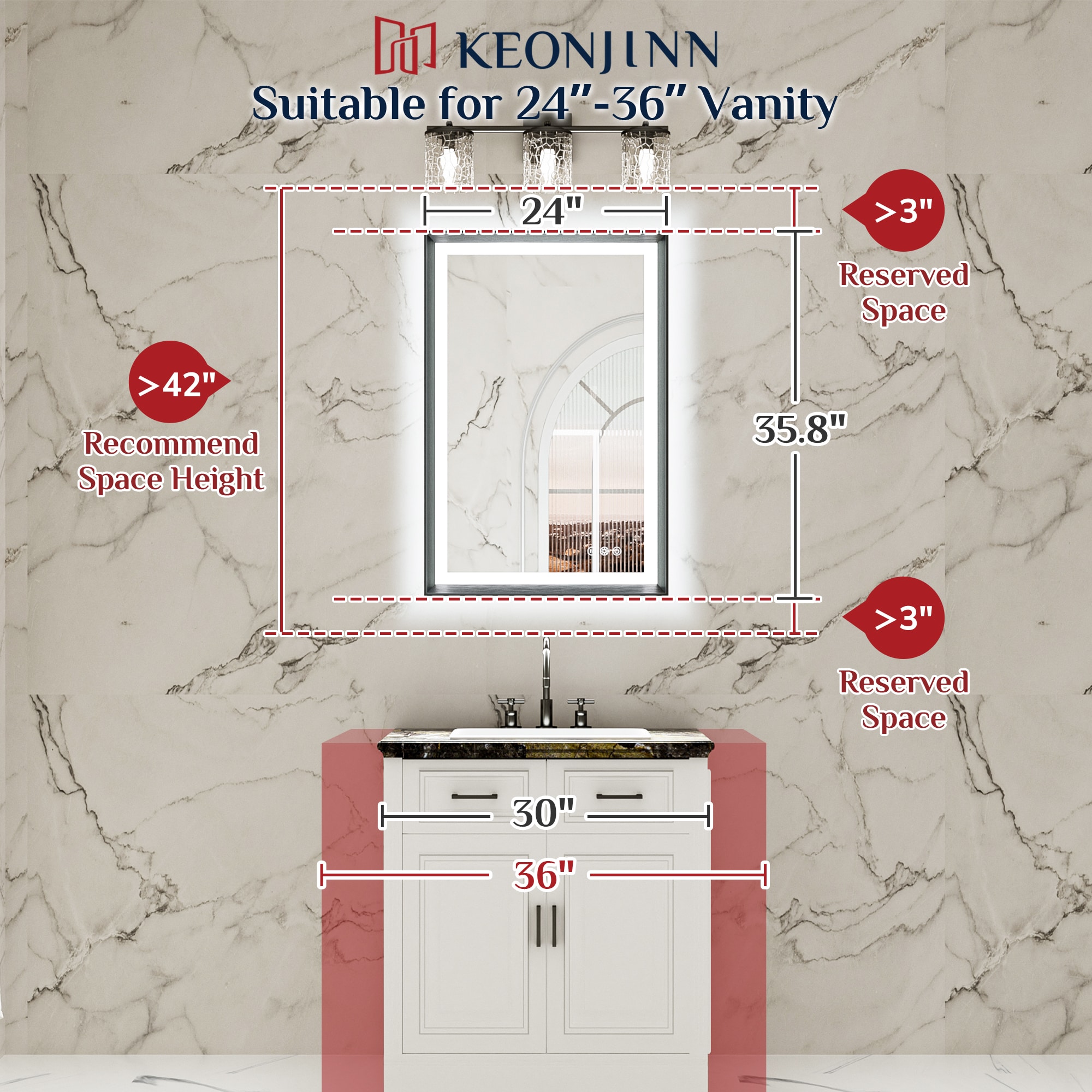 Keonjinn LW-ZBGSSW-6191BK Framed-Bath-Mirrors - View #3