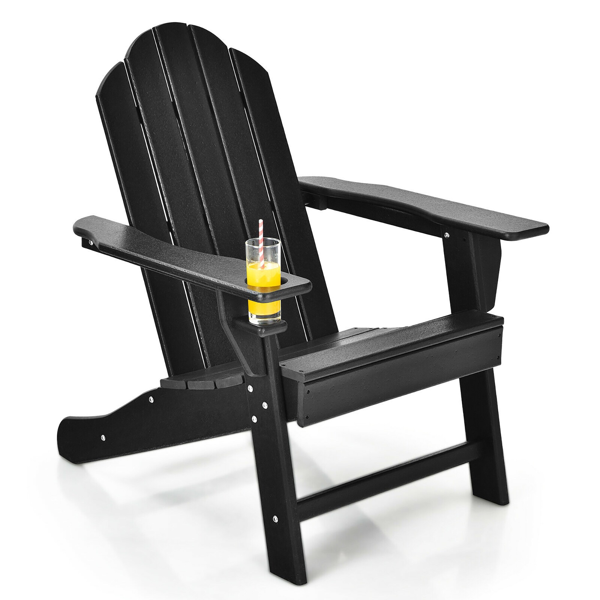 Forclover HYFW-Y292BK Black Plastic Frame Stationary Adirondack Chair with Slat Seat