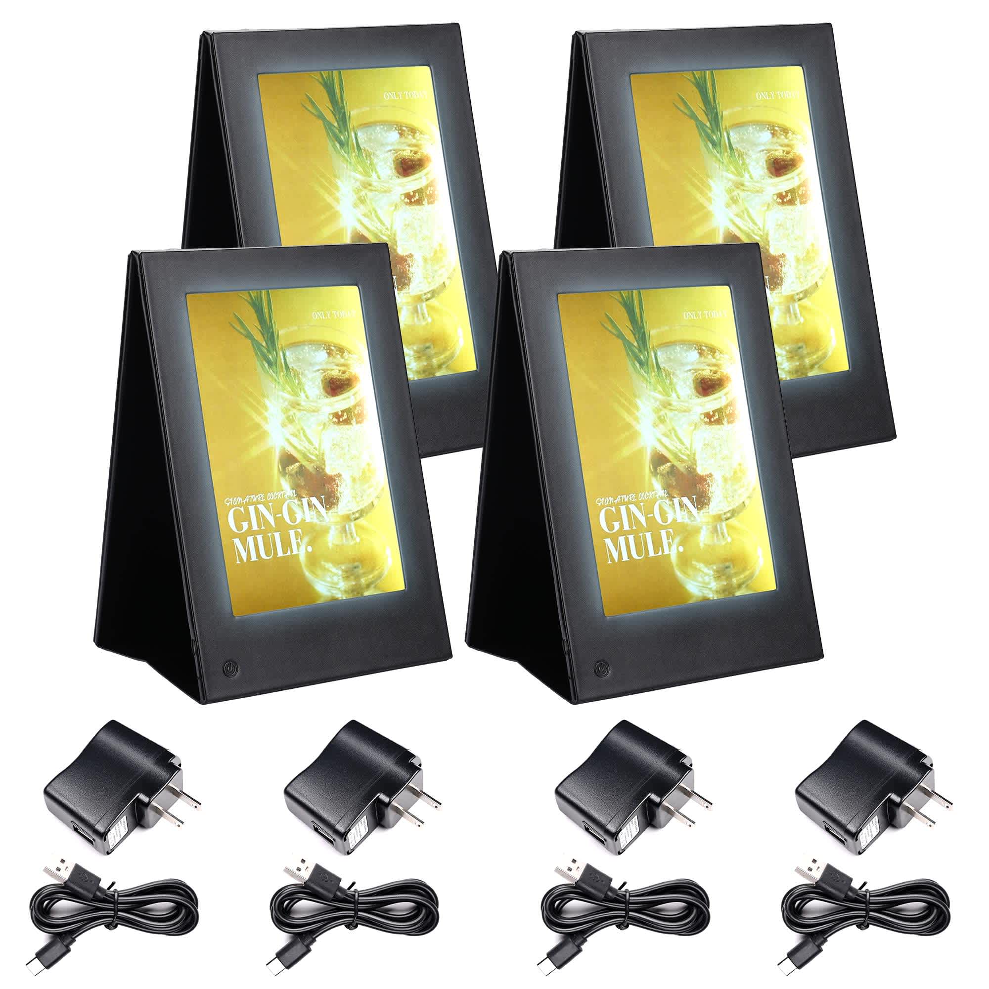 Yescom 26MNC025-T2A5X4-LO WeChef LED Backlit Menu Holder Cover Table Tent 4 Pack Fits A5 Size 6.3x9.4IN