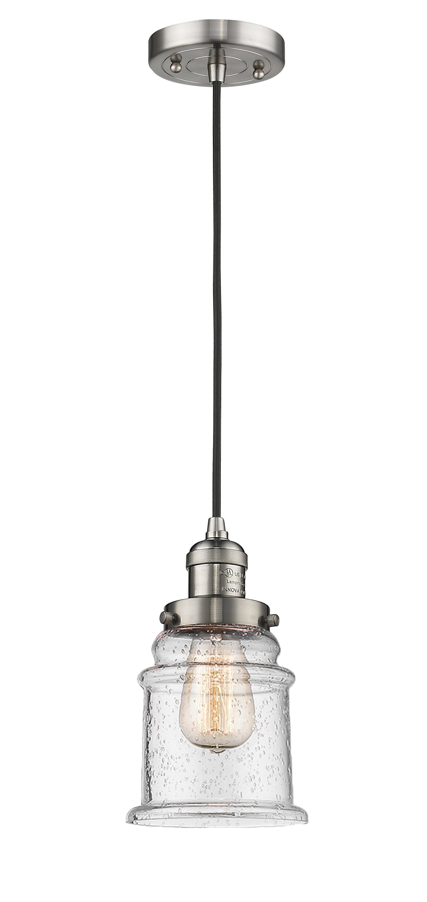 Innovations Lighting 201C-SN-G184 Canton 1 -Light Brushed Satin Nickel Modern/contemporary Seeded glass Bell Medium Hanging Pendant light