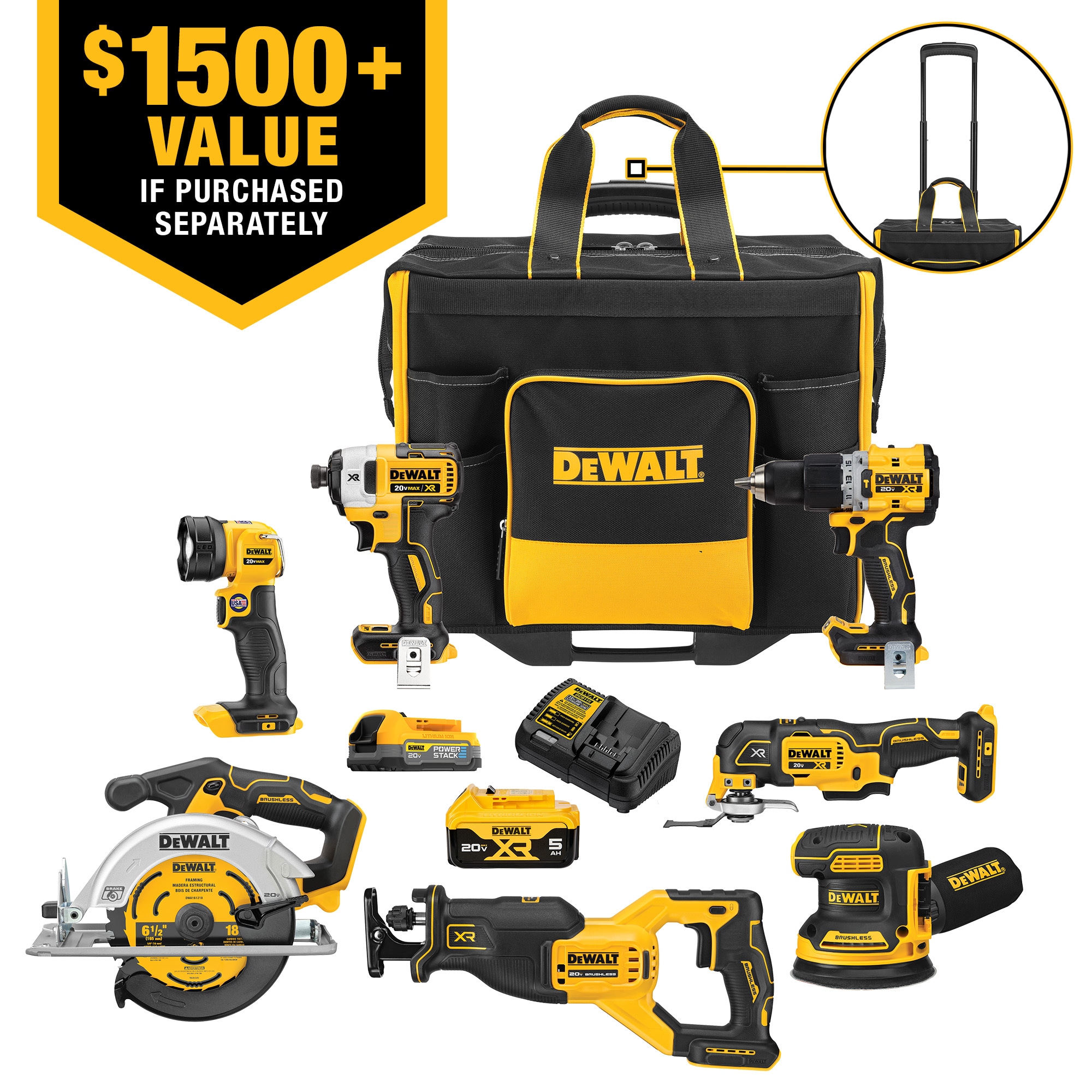 Assert invoer Prooi DEWALT 20V MAX Site-Ready XR 7 Tool Combo Kit (with 2 Batteries, Charger  and Rolling Storage Bag) in the Power Tool Combo Kits department at  Lowes.com