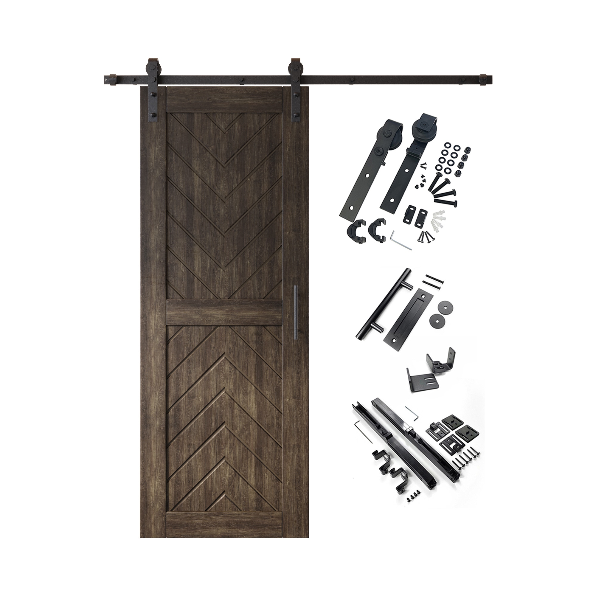 HOMACER YT1H066C-JT4-3080-EB 30-in x 80-in Ebony Herringbone Pine Wood Solid core Single Barn Door (Hardware Included)