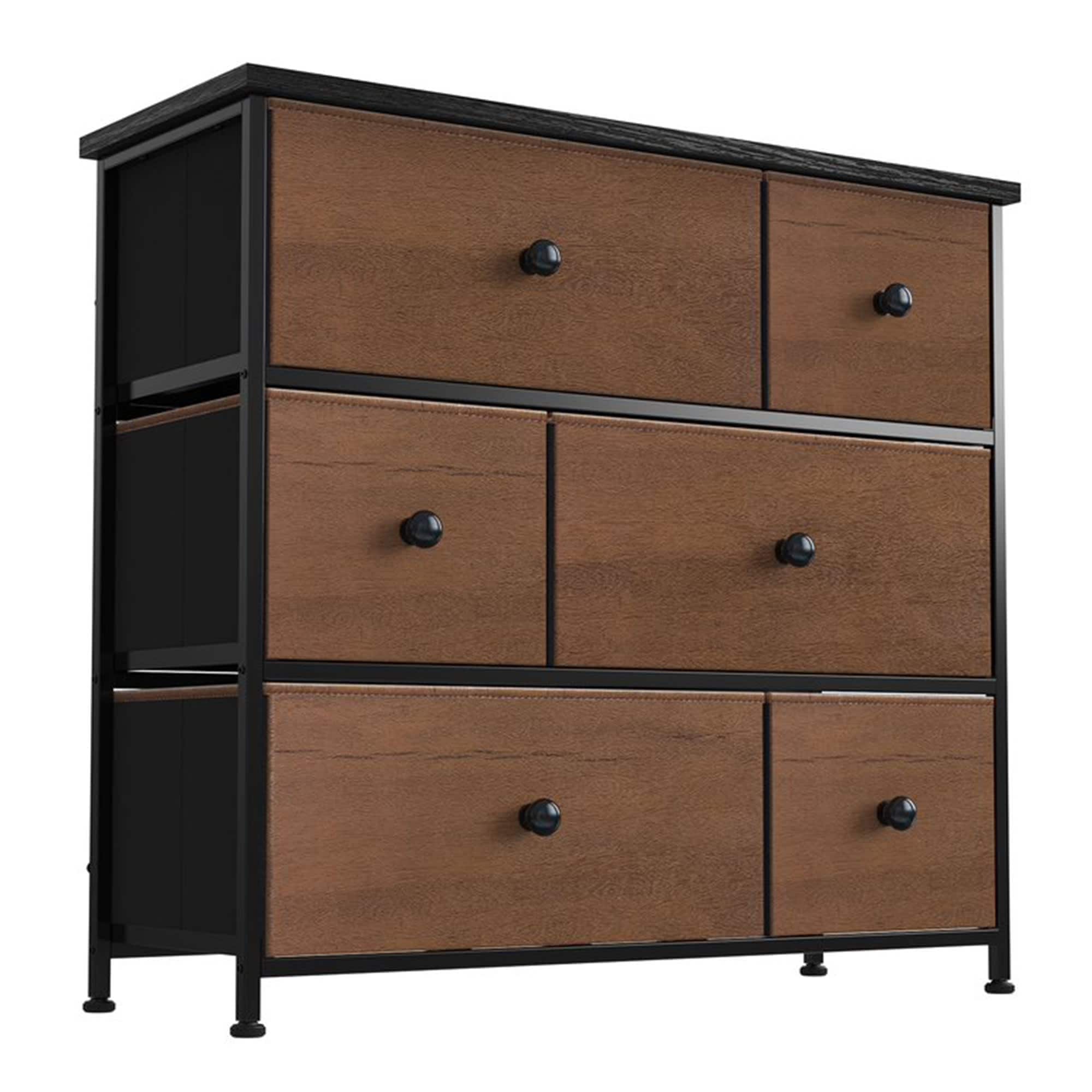 REAHOME 304043 6 Drawer Steel Frame Storage Organizer Narrow Dresser Chest with Durable MDF Top Adjustable Feet and Wall Safety Attachment Espresso