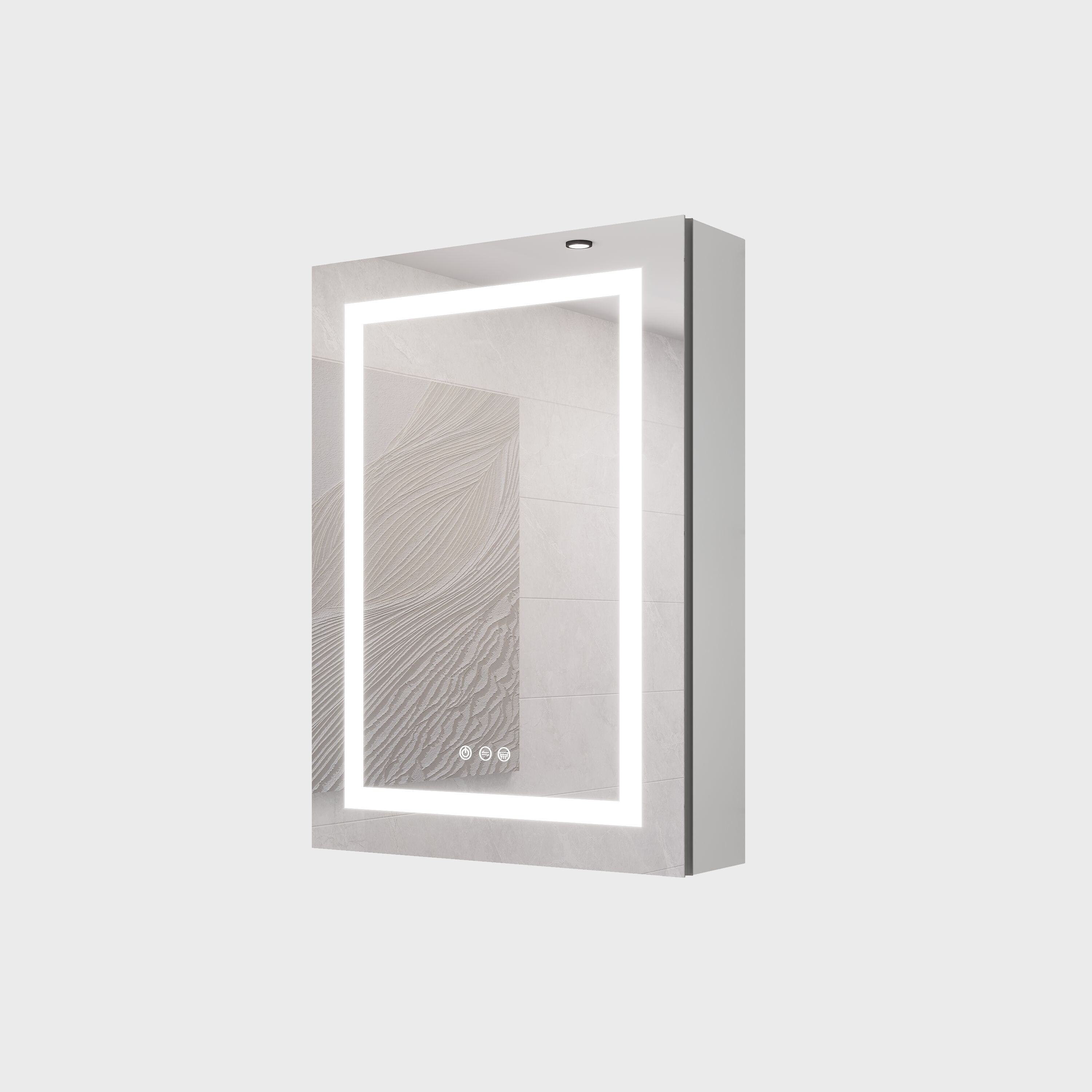 WELLFOR AMYD01-2028 20-Inches x 28-Inches Lighted LED Fog Free Surface Mount Silver Mirrored Rectangle Soft Close Medicine Cabinet