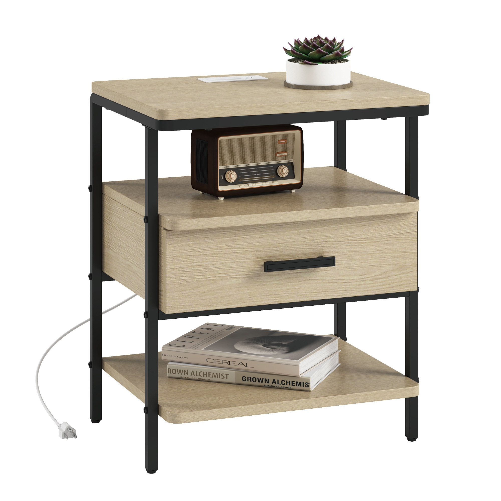 DELUXE LIVING N24002-19L 19.7-in W x 23.4-in H Brown Wood veneer Rectangular Rustic End Table with Storage Assembly Required