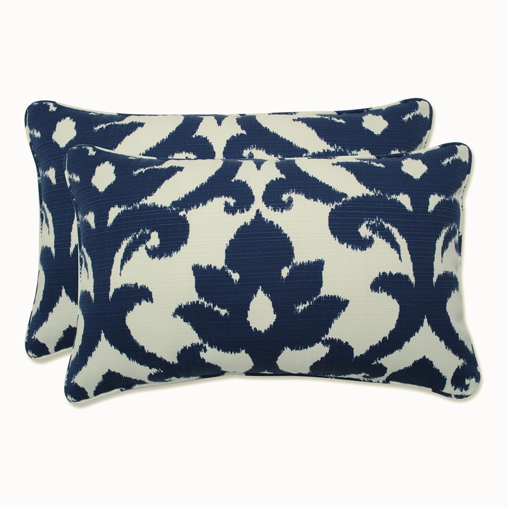 Pillow Perfect 500065 Basalto Navy 2-Pack Damask Blue Rectangular Throw Pillow