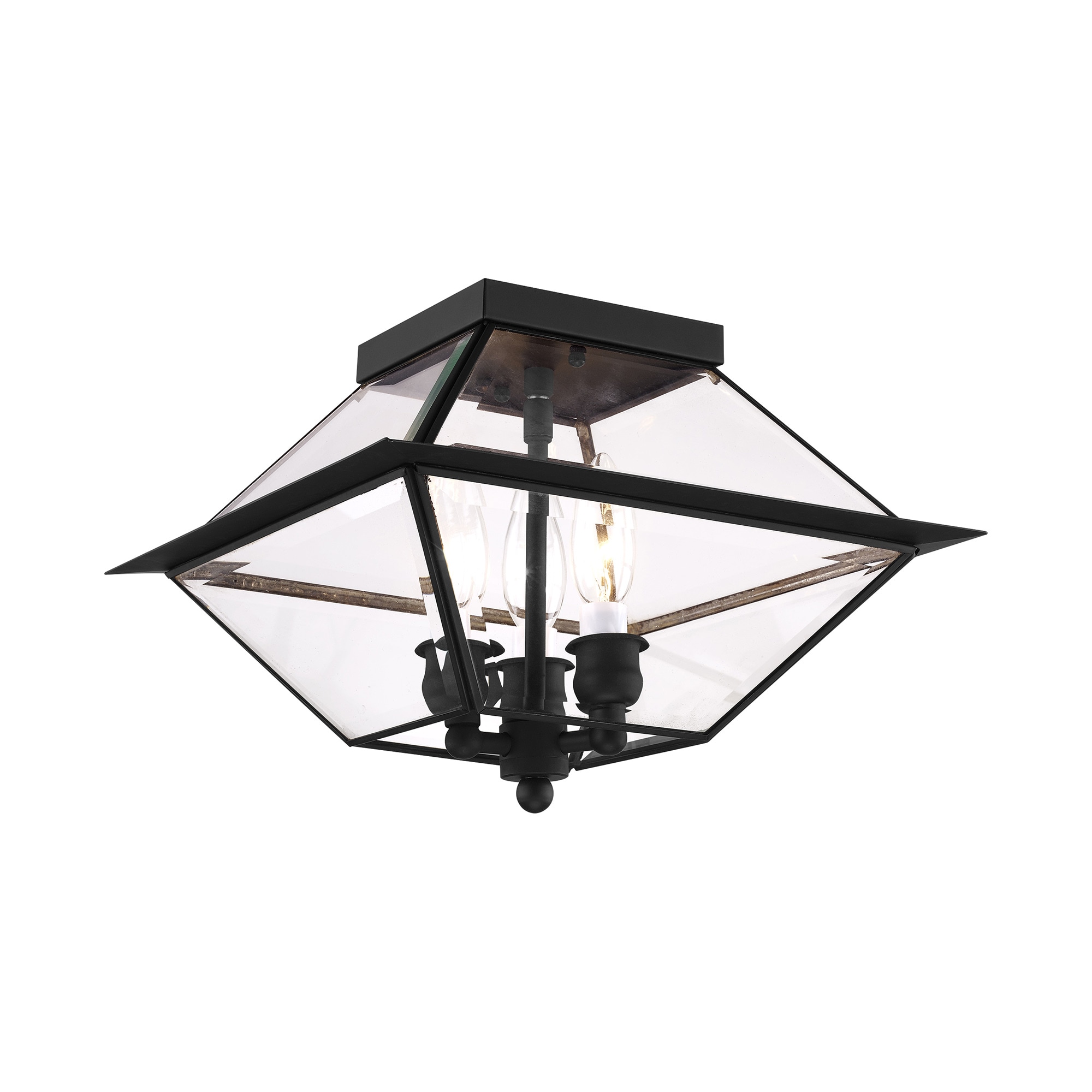 Charleston Romance Black Brass 3-Light LED Flush Mount with Clear Beveled Glass