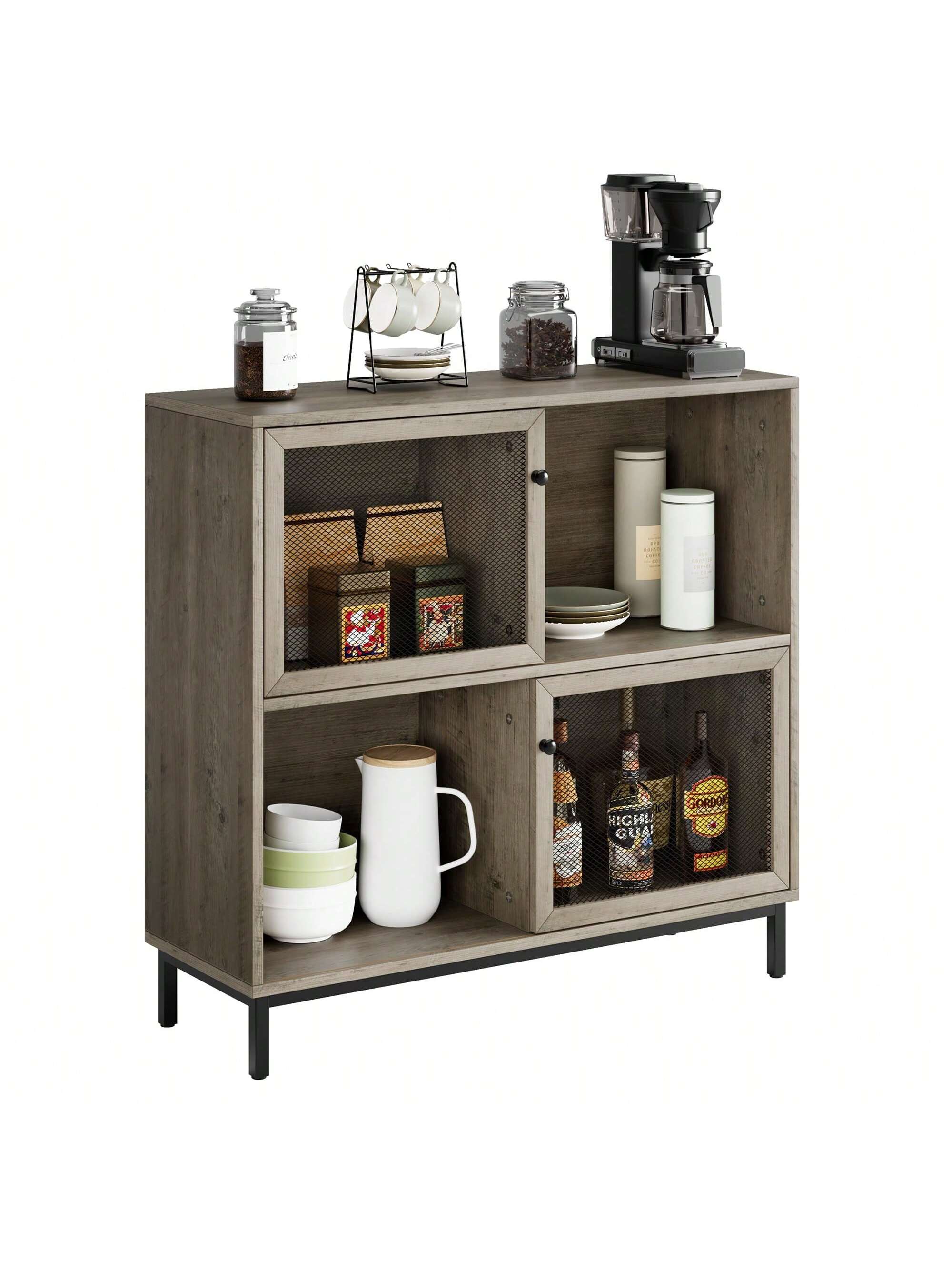 Qeetex PHO-0ZBTLF7K-HF4 Coffee Bar Cabinet. Sideboard Buffet Cabinet With Storage. Wood Metal Console Cabinet With Sliding Door. For Living Room. Dining Room. Entryway. Kitchen
