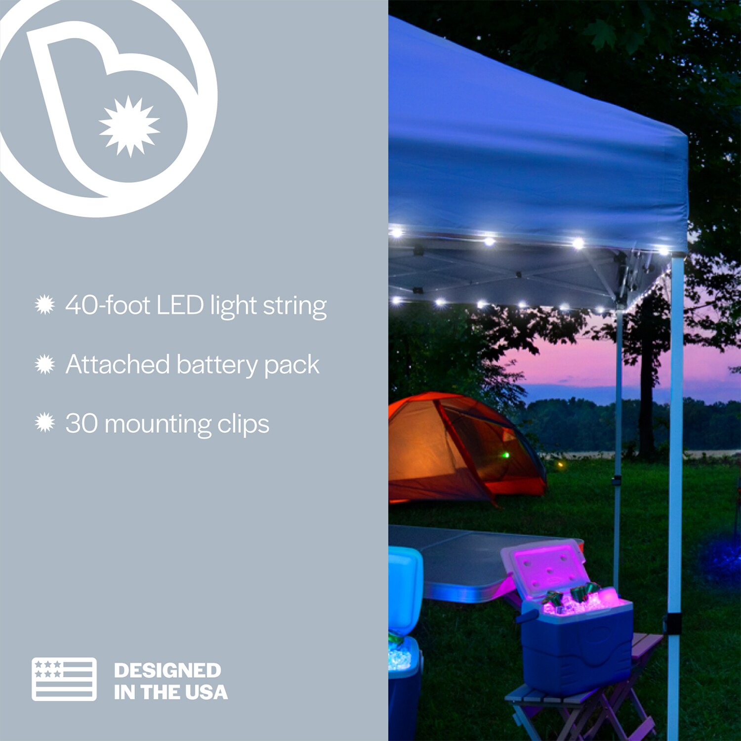 Brightz LED Canopy Lights, White, 40ft, Battery Operated, Water