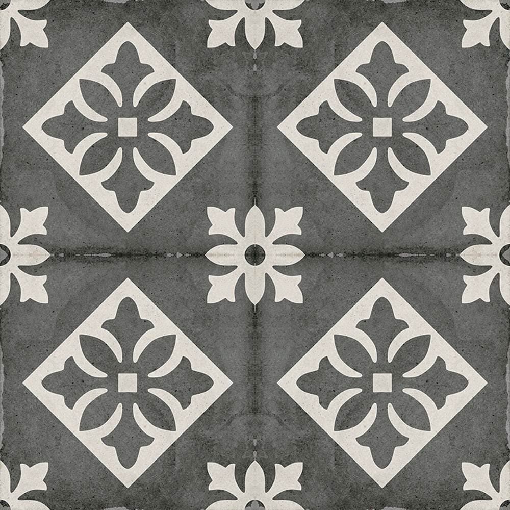The Tile Life Seville Art Padua Black 8-in x 8-in Matte Porcelain Patterned Floor and Wall Tile ( 10.76-sq ft Carton )