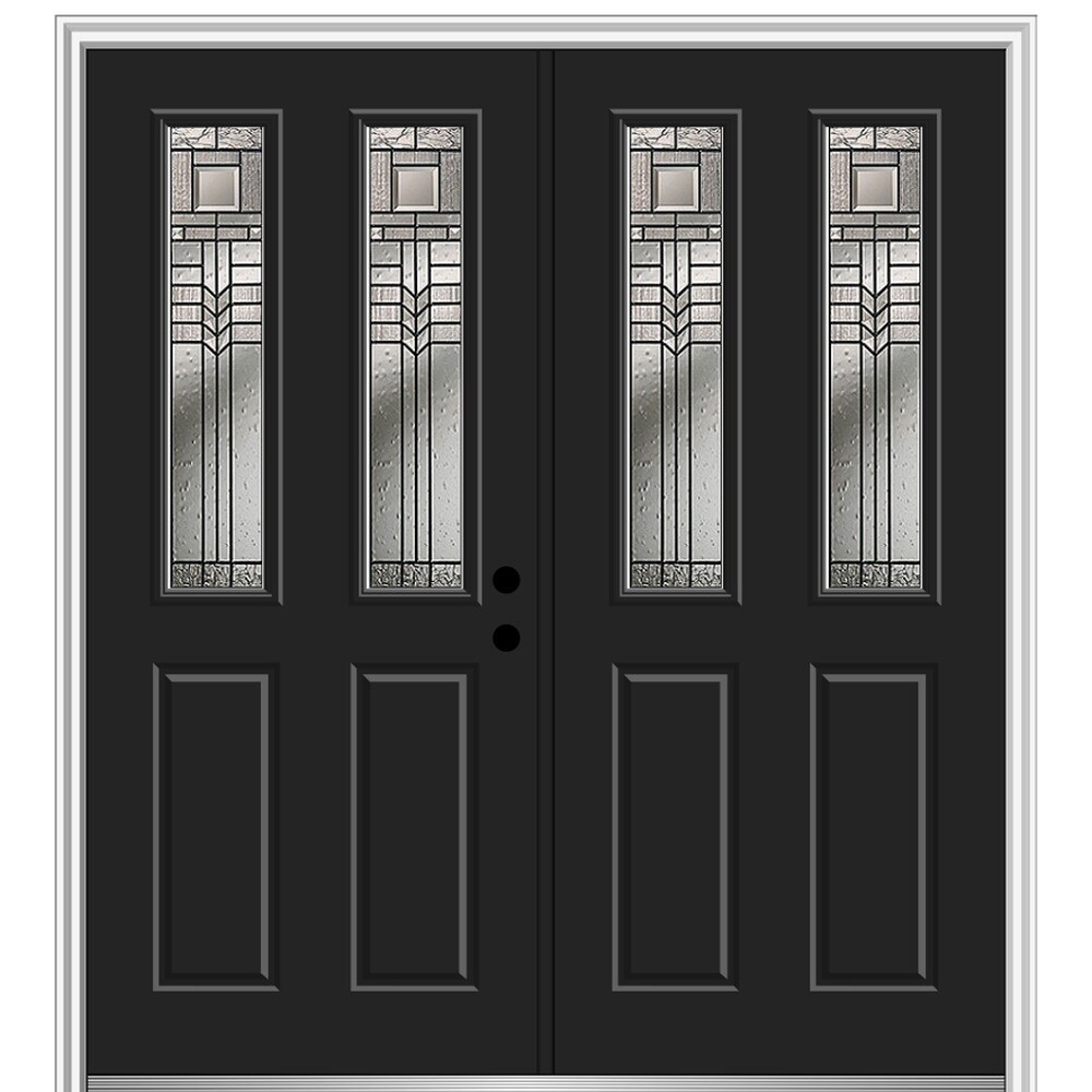 MMI DOOR ZZ3665284L 72-in x 80-in x 6-9/16-in Fiberglass Twin lite Left-hand inswing Black Painted Prehung Double Front Door with Brickmould Insulating core
