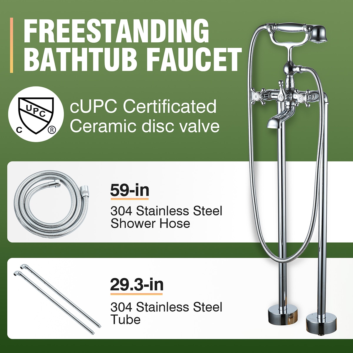 Mondawe AM-S125C-CH Chrome 1-handle Freestanding Low-arc Bathtub Faucet with Hand Shower ( Valve Included )