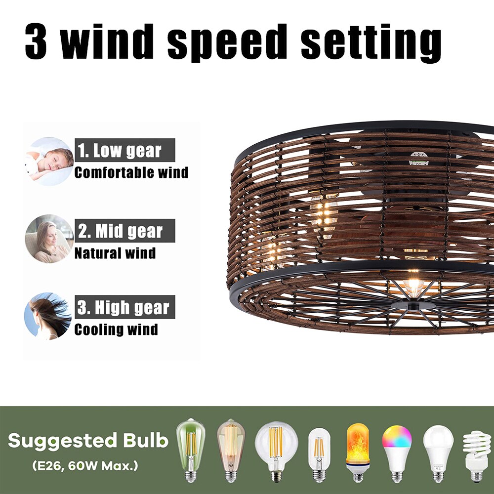 Oukaning 18.5-in Vintage Farmhouse Brown Cage Indoor Flush Mount 